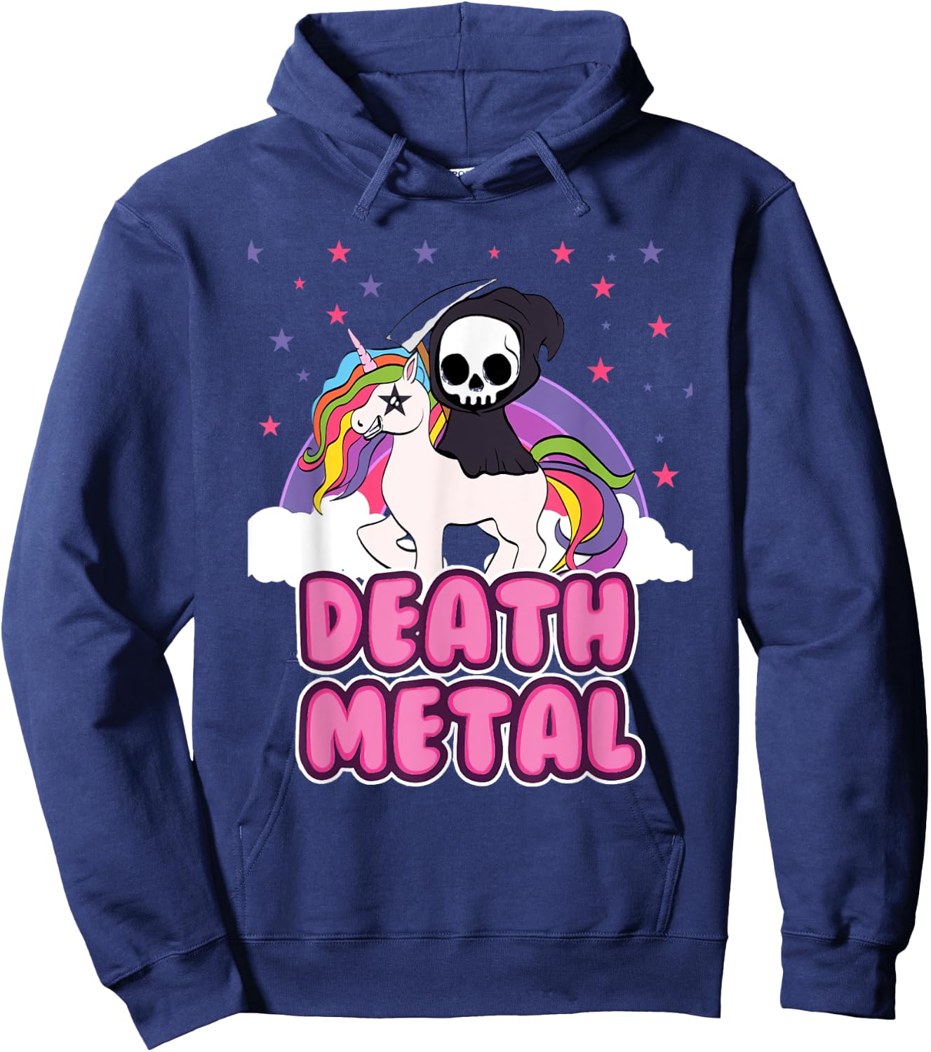 Death Metal - Unicorn Grim Reaper Rainbow Heavy Metal Hoodie - Hoodie | Navy