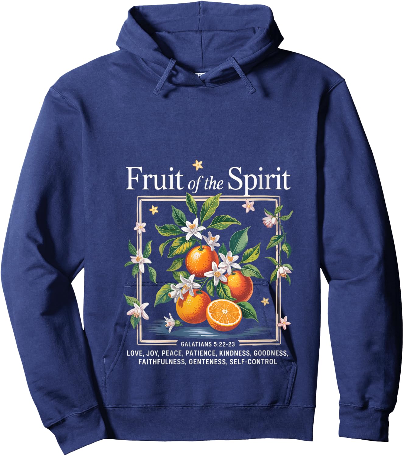 Christian Fruit of The Spirit Vintage Fruit Orange Flower V-Neck Hoodie - Hoodie | Navy