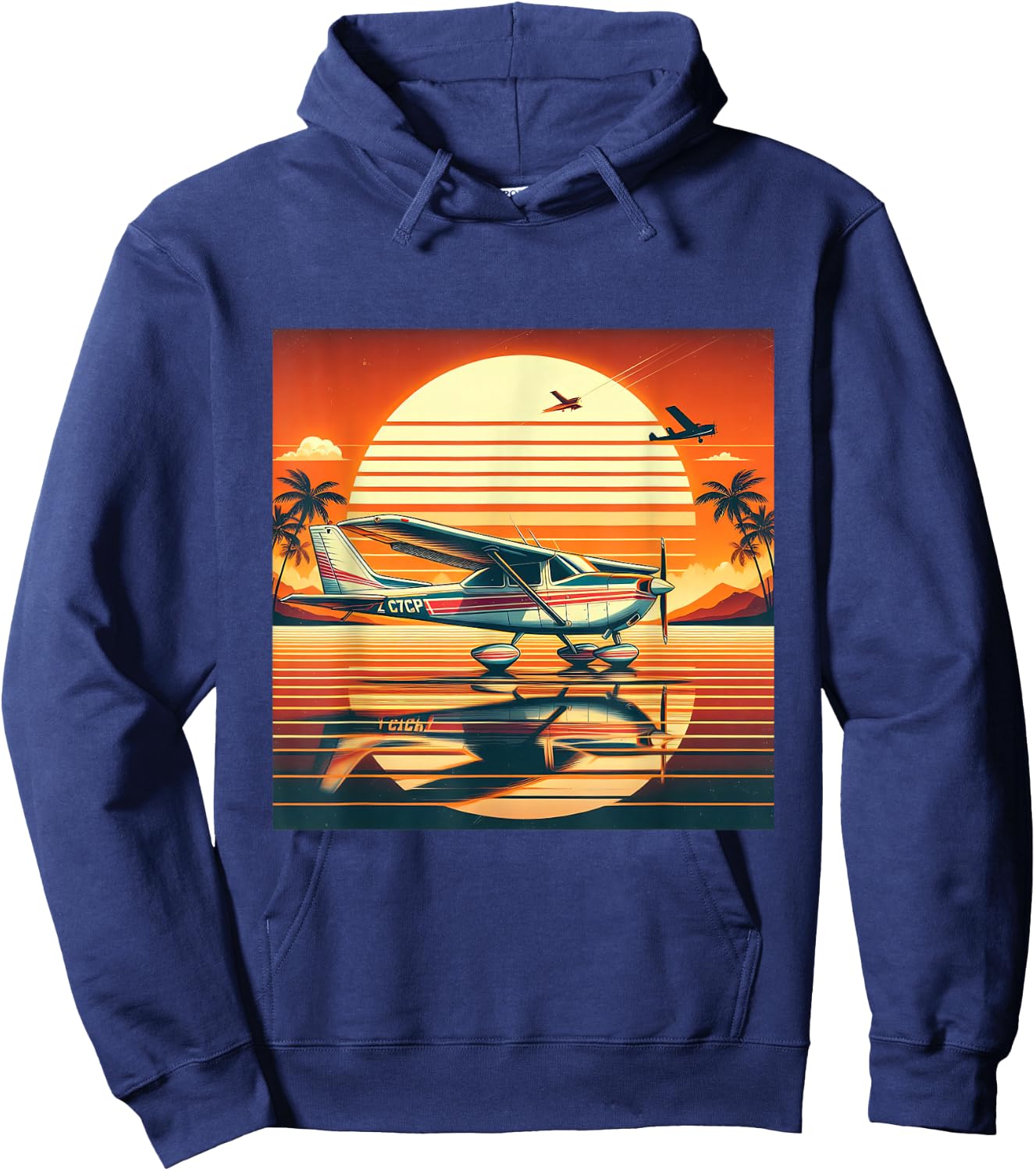 C-172 Skyhawk Vintage C172 Airplane Retro Sunset Pilot Hoodie - Hoodie | Navy