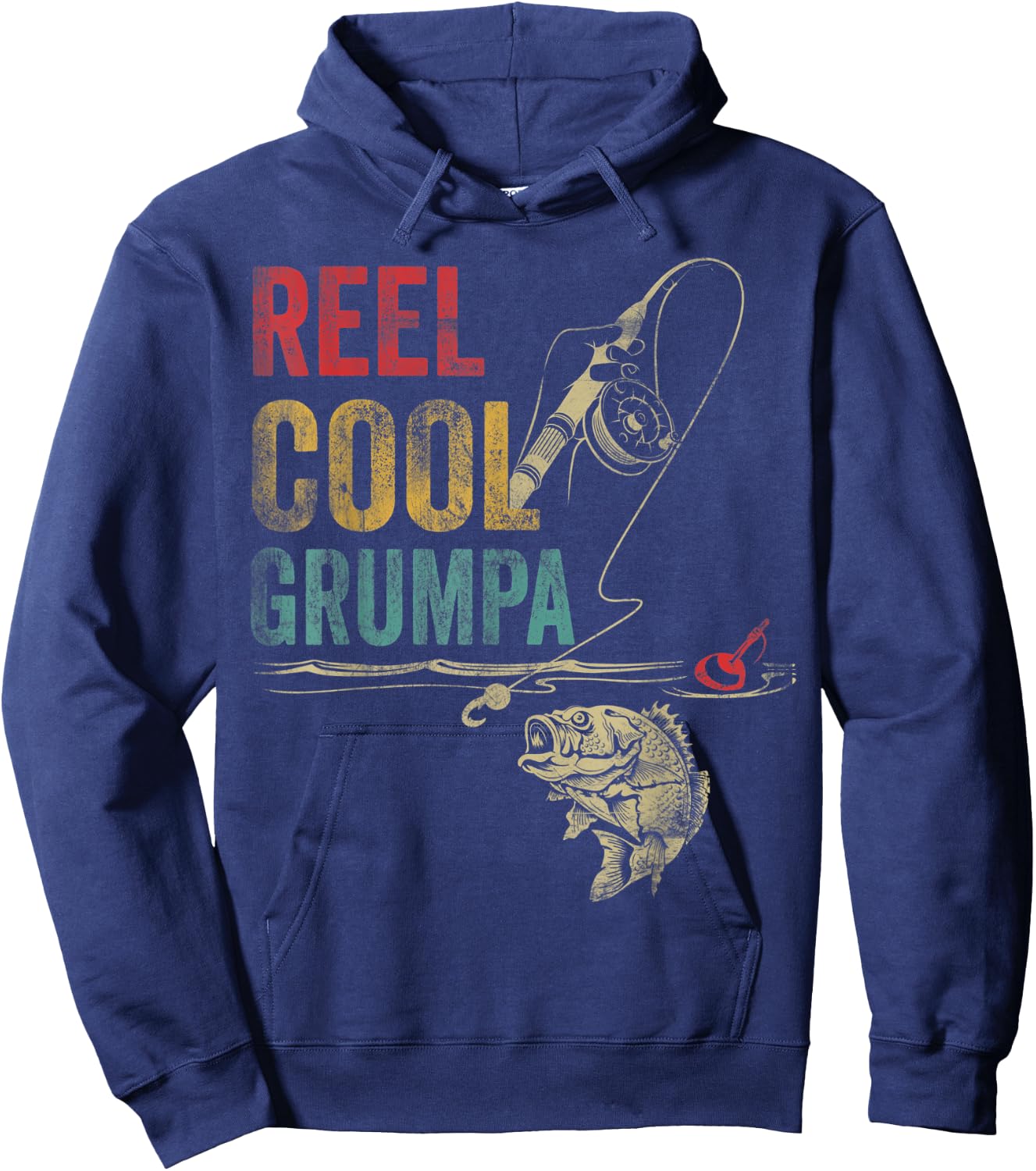 Vintage Reel Cool Grumpa Fish Fishing Fathers Day Hoodie - Hoodie | Navy