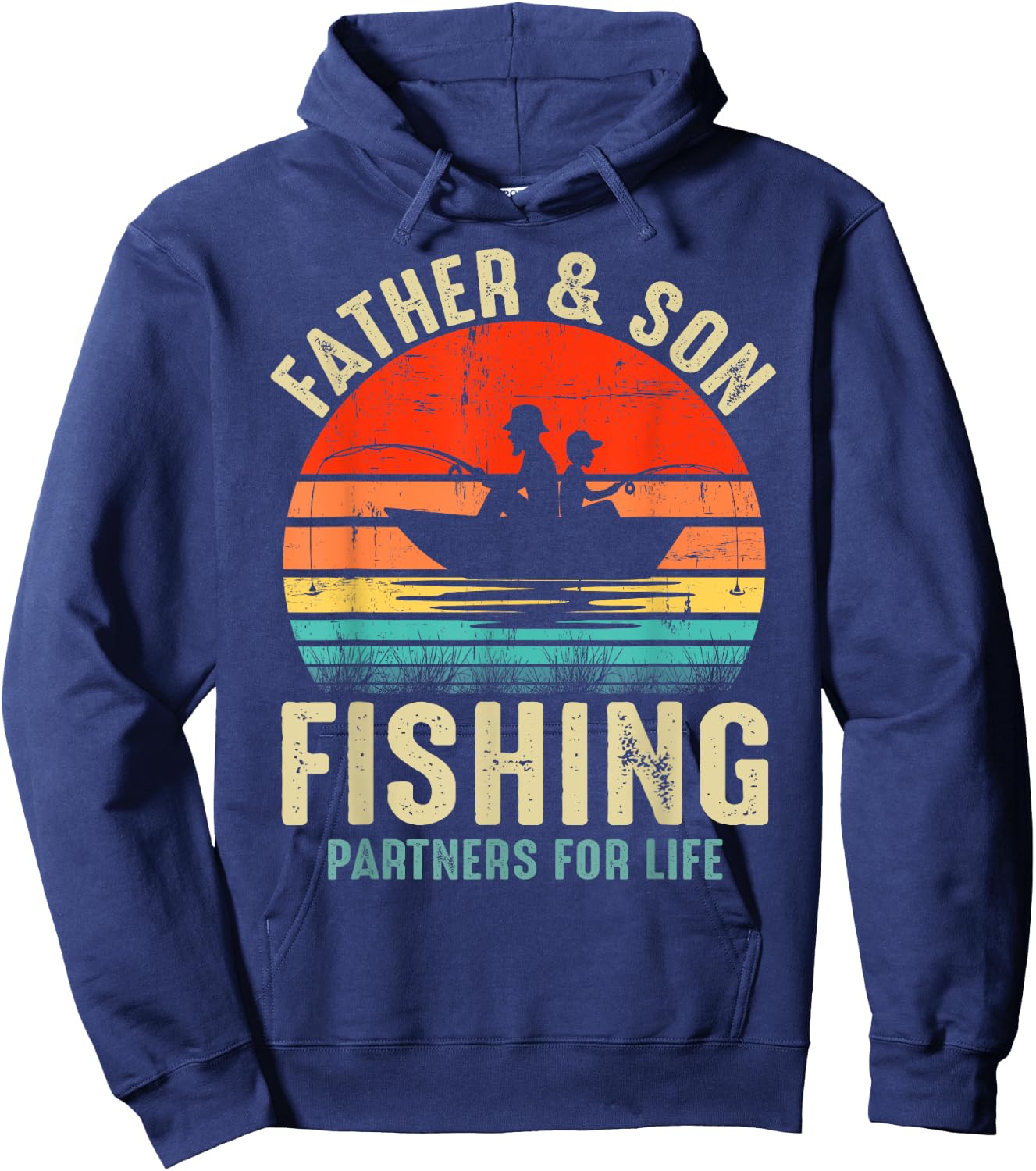 Father and Son Fishing Partner For Life Retro Matching Dad Hoodie - Hoodie | Navy
