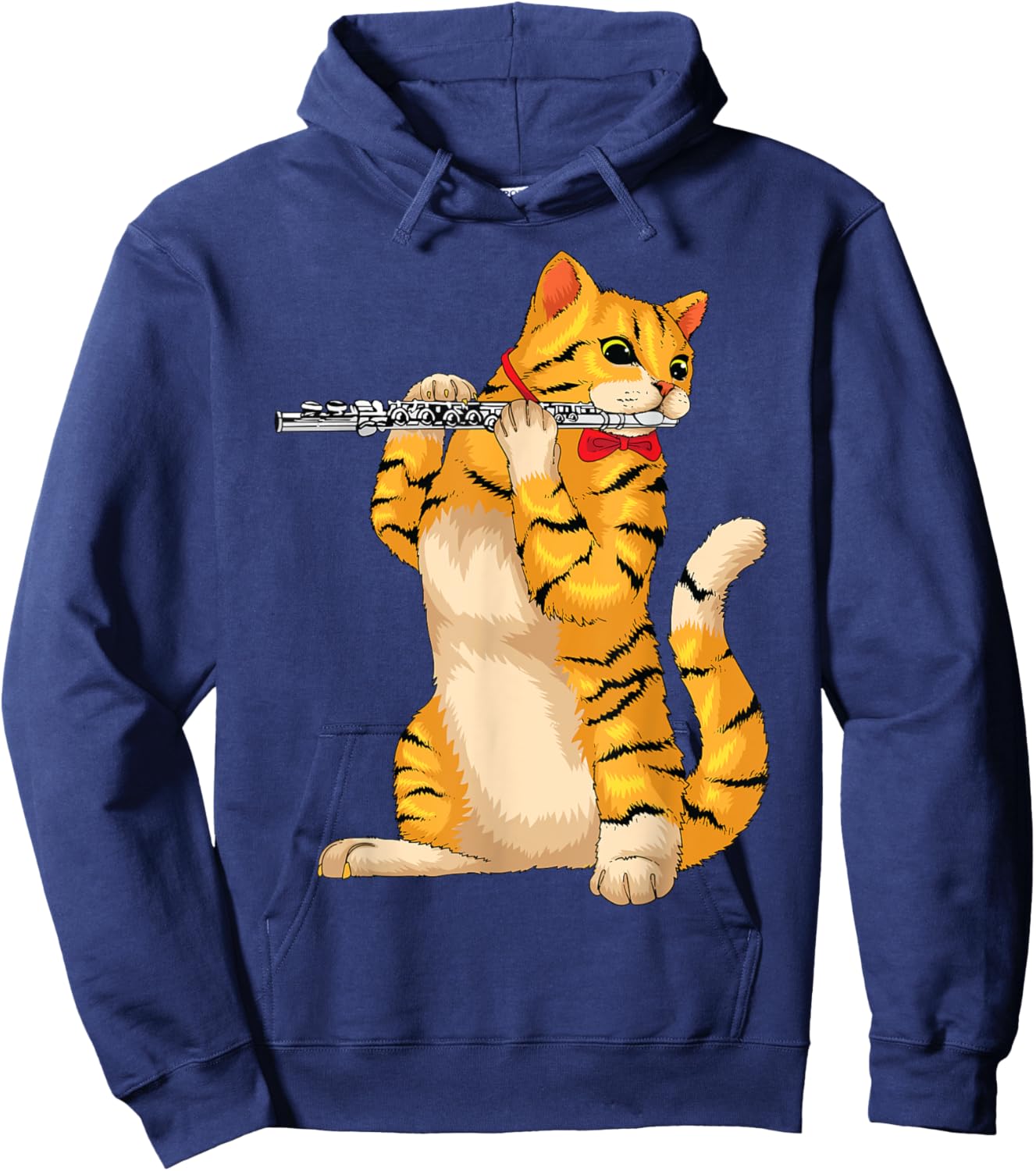 Funny Cat Playing Flute | Cool Animal Musician Fluter Gift Women Girls Kids Hoodie - Hoodie | Navy