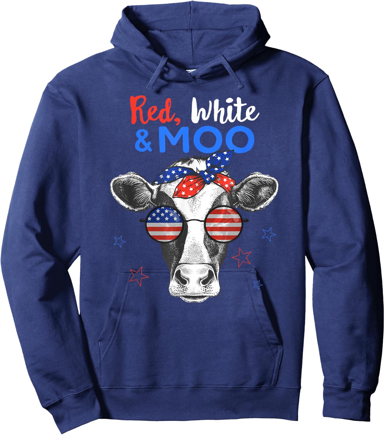 Patriotic Cow USA Flag Funny 4th of July Red White and Moo Hoodie - Hoodie | Navy