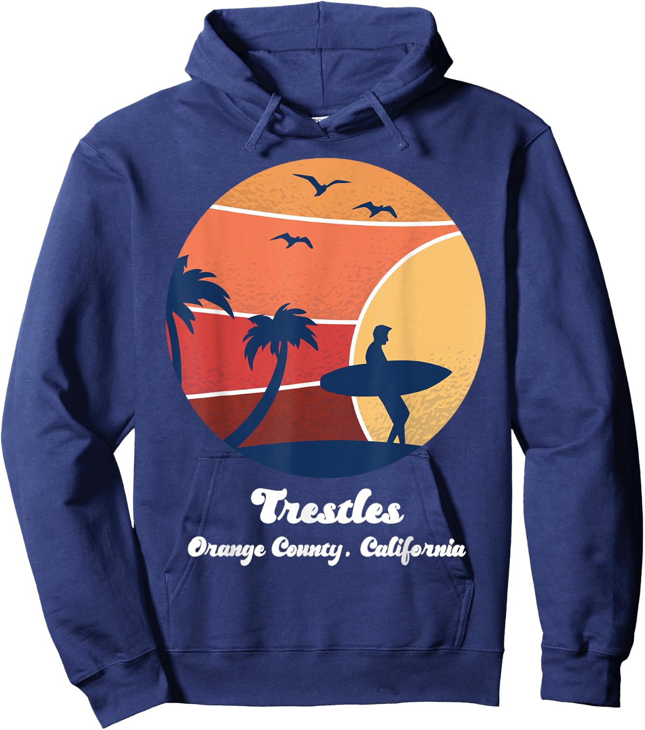 Trestles Orange County California Surfing Vintage Surfer Sun Hoodie - Hoodie | Navy