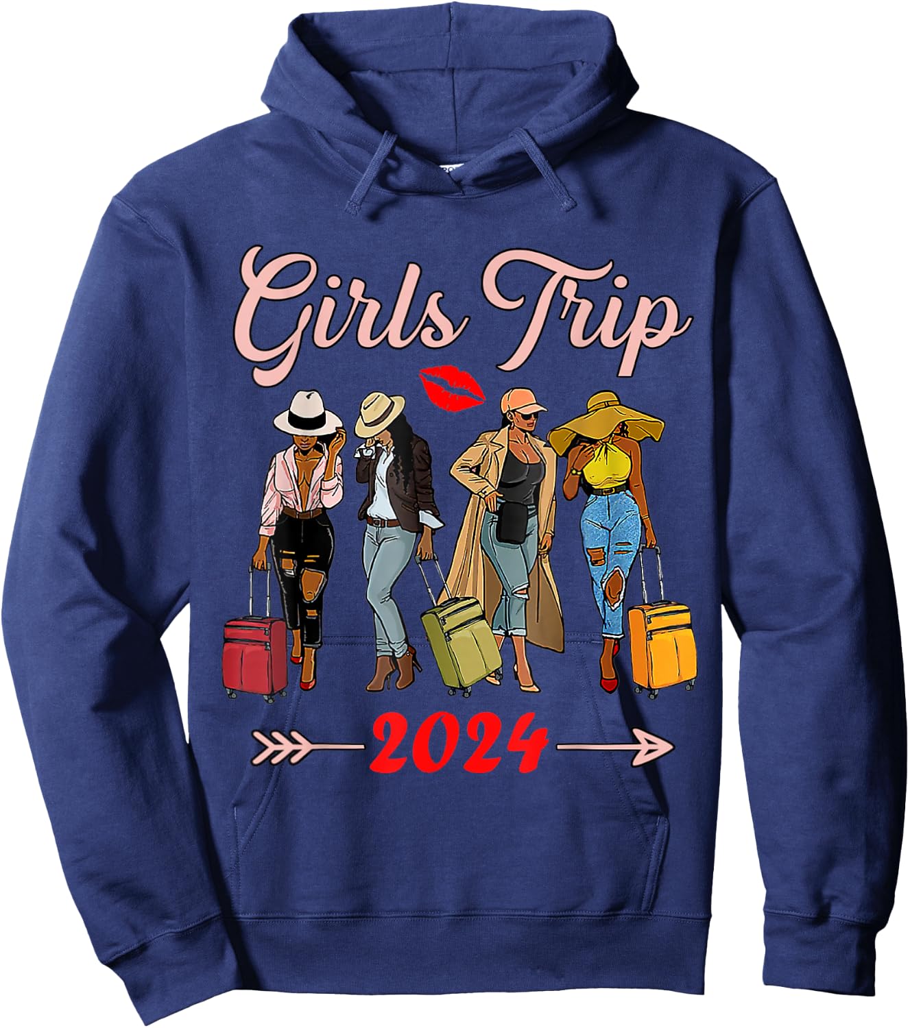 Girls Trip 2024 For Black Melanin Queen on Vacation Women Hoodie - Hoodie | Navy