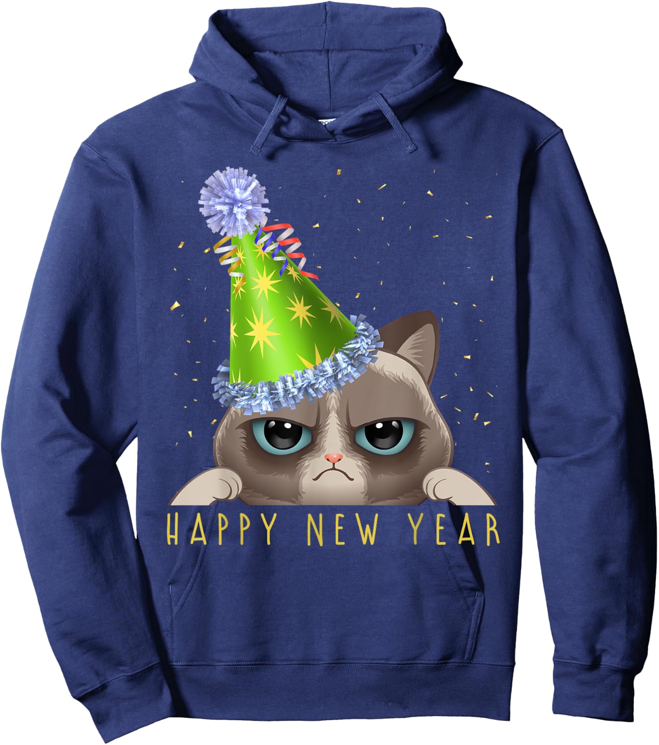 Happy New Year 2026 Funny New Year's Eve Cat Party Hat NYE Hoodie - Hoodie | Navy