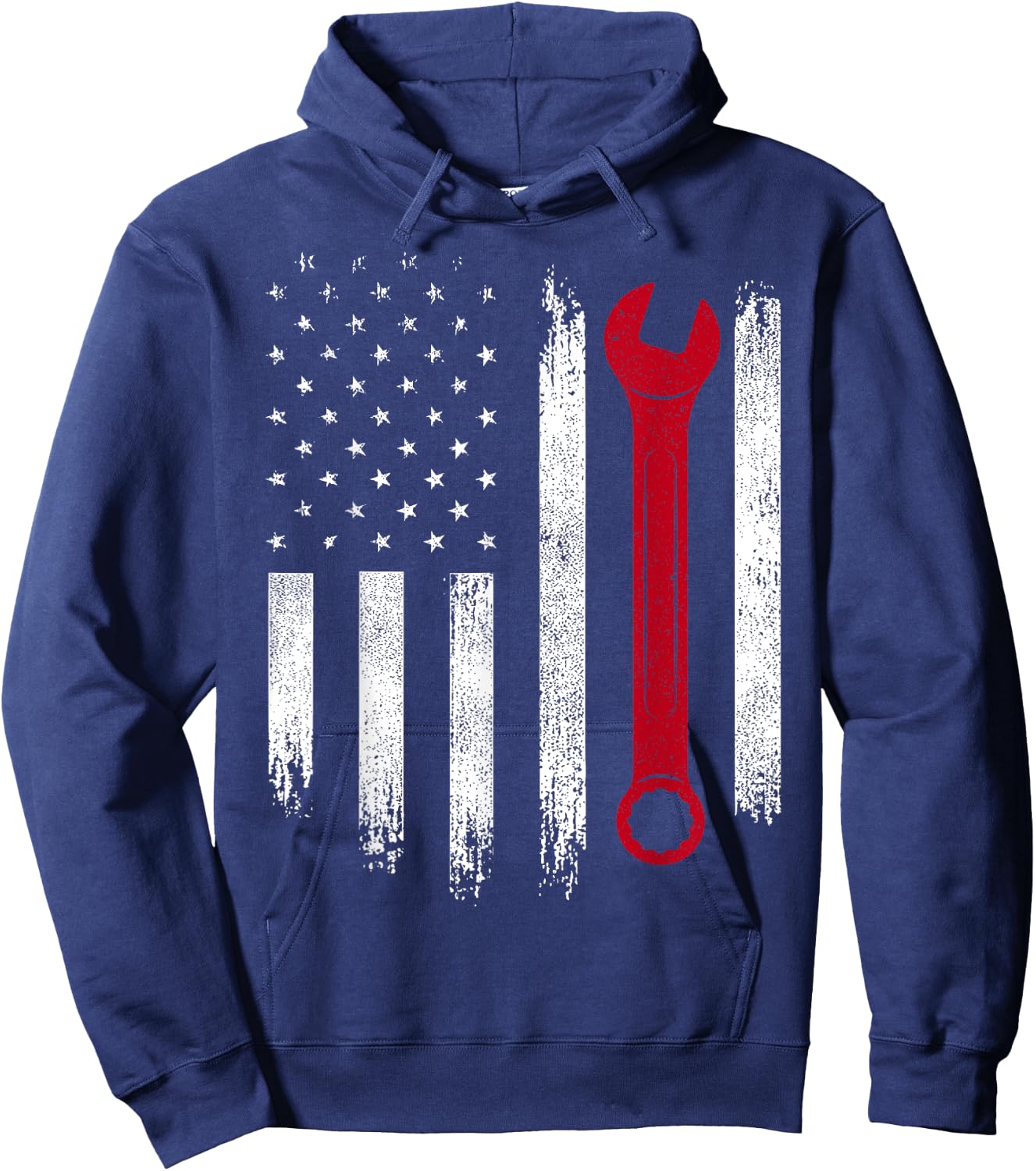 Fourth Of July Mechanic Distressed American Flag Hoodie - Hoodie | Navy