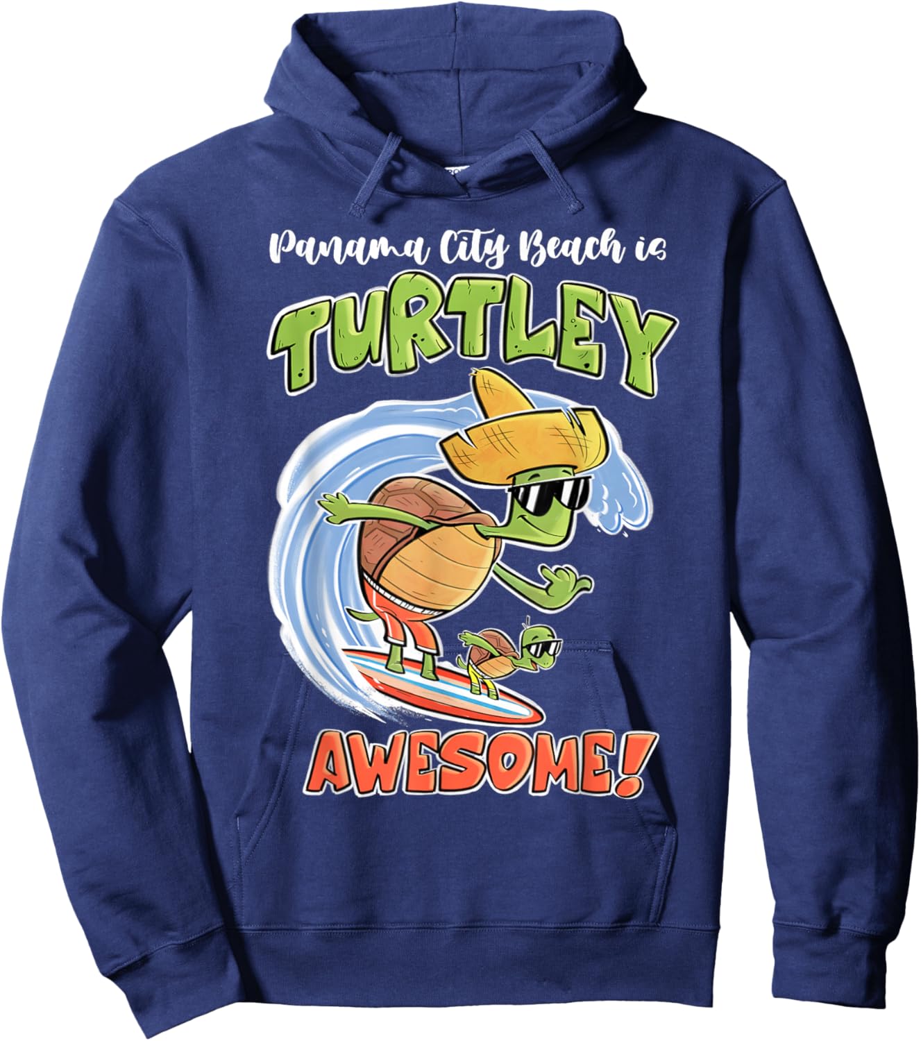 Cute Panama City Beach Kid's shirt Fun Turtle on Surfboard Hoodie - Hoodie | Navy