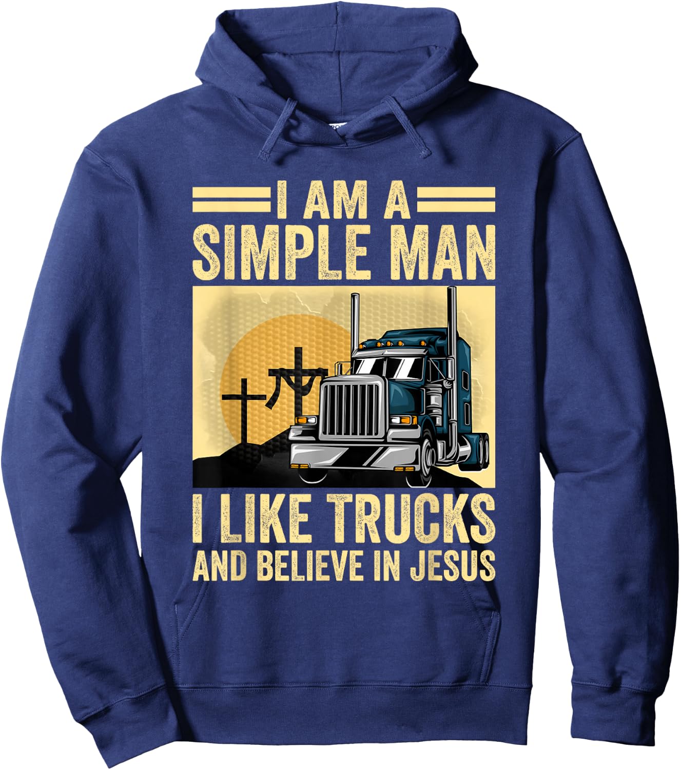 Trucking Religion Truckers Trucks And Jesus Hoodie - Hoodie | Navy