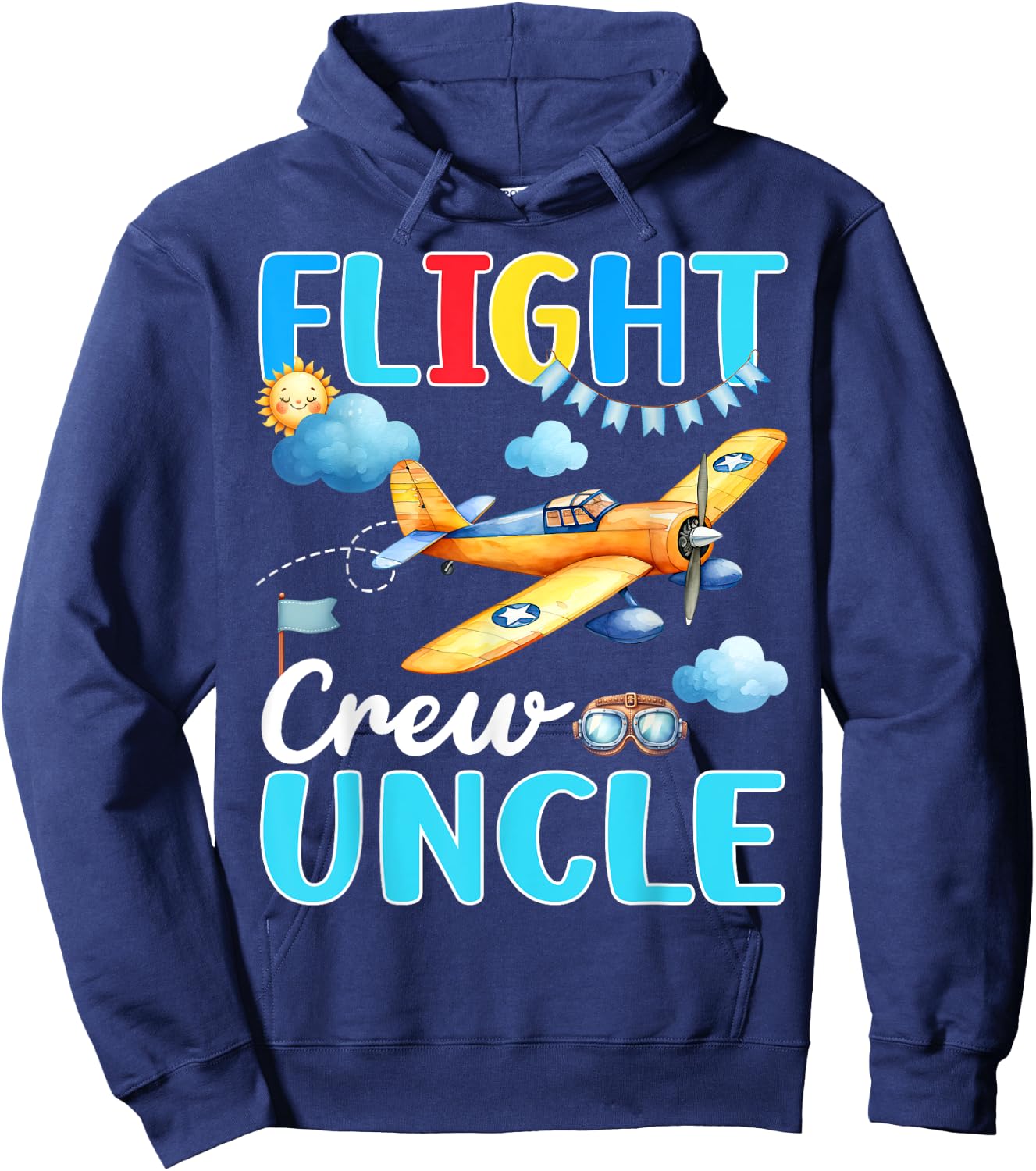 Flight Crew Uncle Birthday Squad Airplane Matching Family Hoodie - Hoodie | Navy