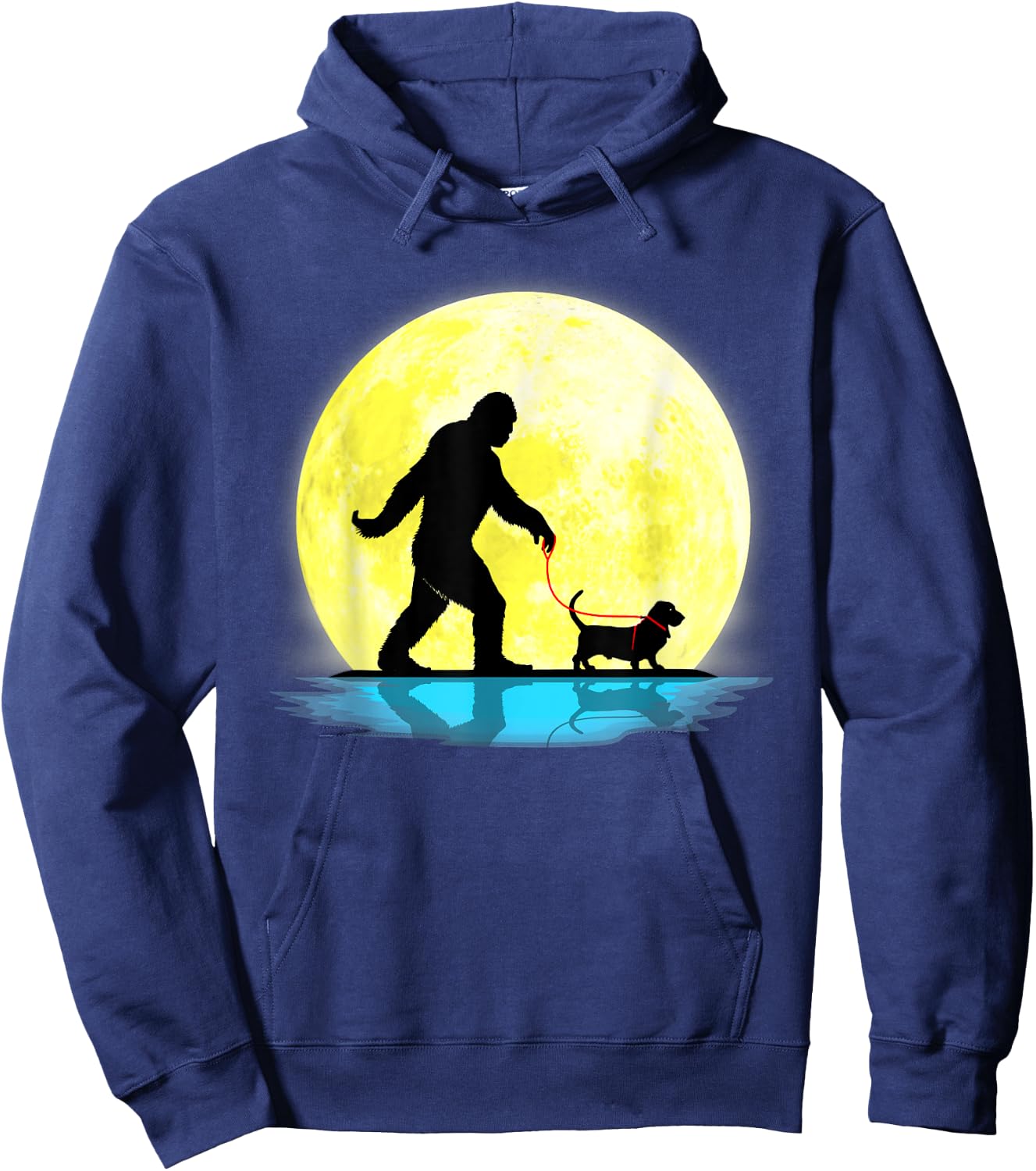 Cute Bigfoot Walking Basset Hound Full Moon Light Lovers Hoodie - Hoodie | Navy