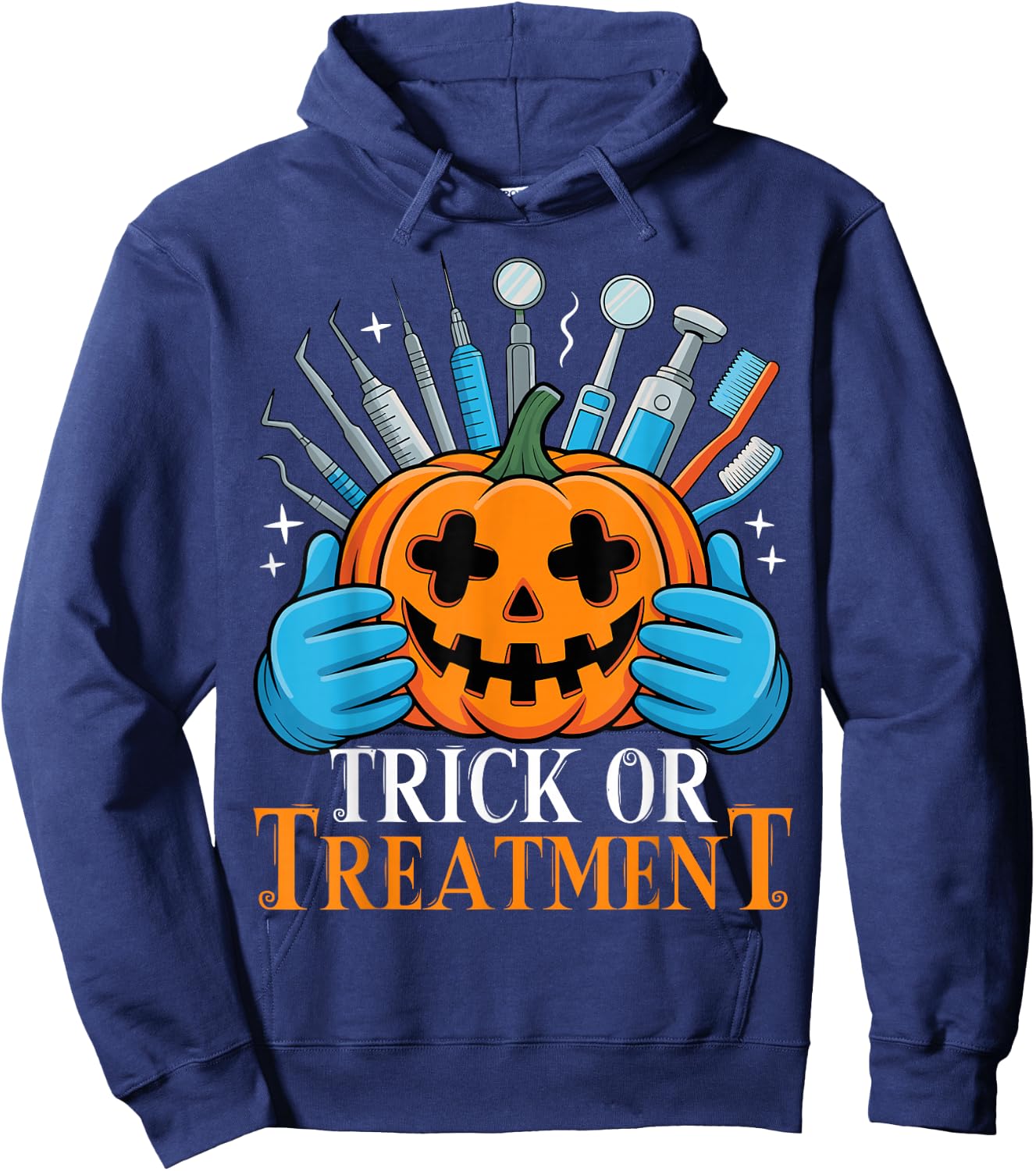 Trick or Treatment Pumpkin Dentist Spooky Halloween Hoodie - Hoodie | Navy