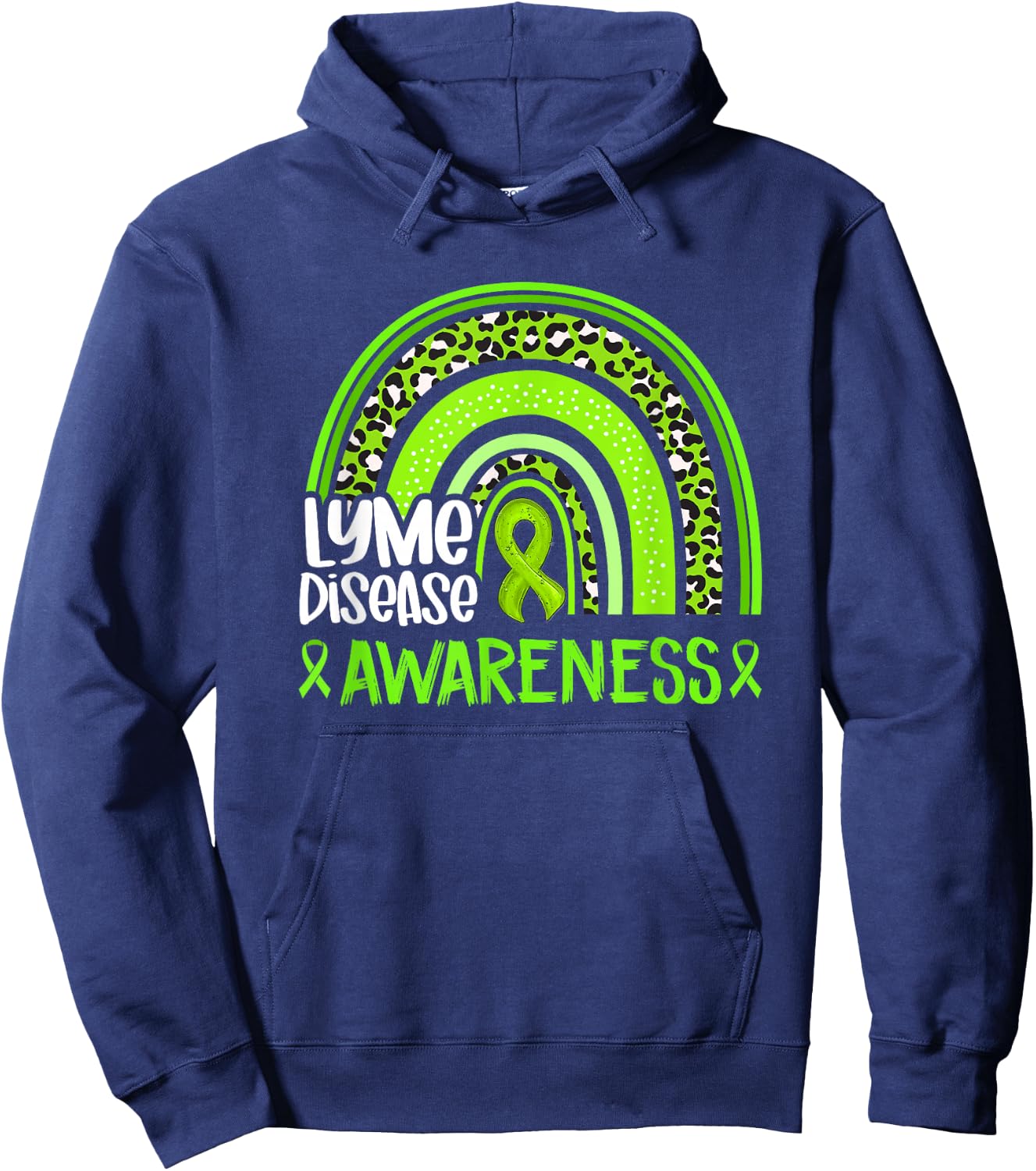 Leopard Rainbow Lime Green Ribbon Lyme Disease Awareness Hoodie - Hoodie | Navy