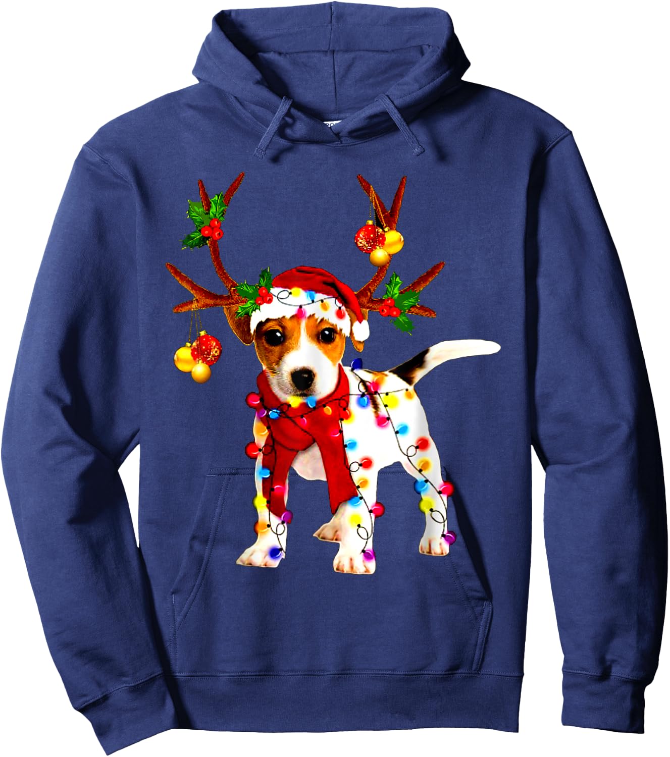 Santa jack russell gorgeous reindeer Light Christmas Hoodie - Hoodie | Navy