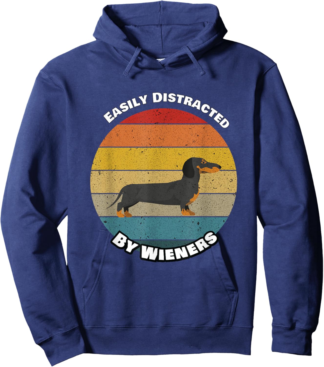 Vintage Easily Distracted By Wieners Funny Dachshund Dog Men Women Girls Kids Hoodie - Hoodie | Navy