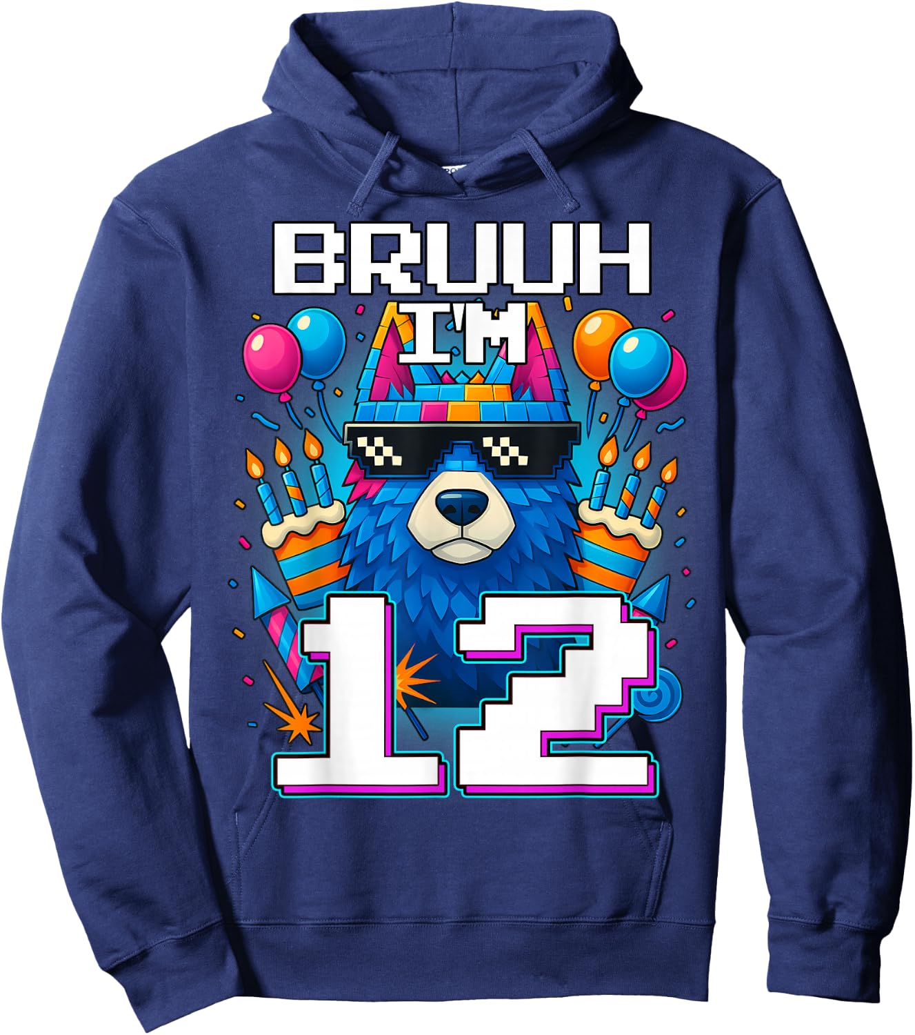 Bruh I'm 12 Years Old 12th Birthday Wolf Boy Family Party Hoodie - Hoodie | Navy