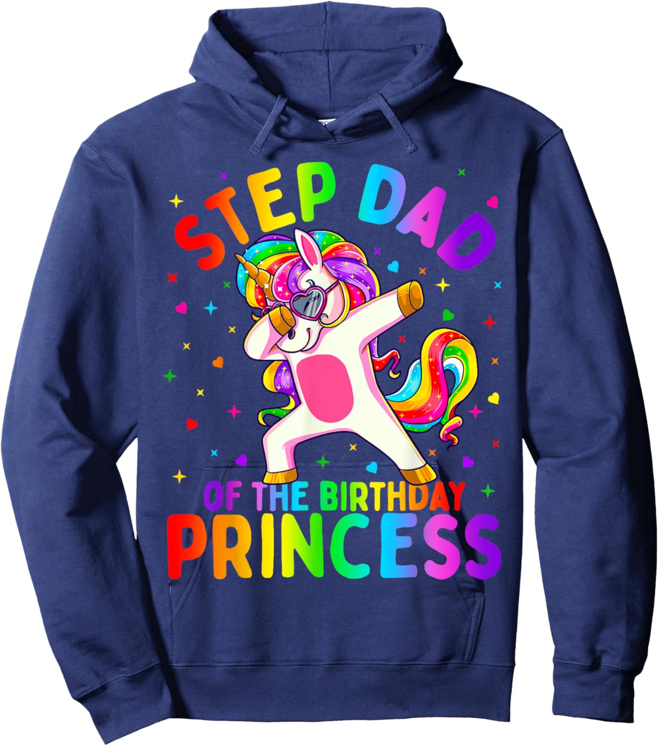 Step Dad of the Birthday Princess Girl Dabbing Unicorn Hoodie - Hoodie | Navy