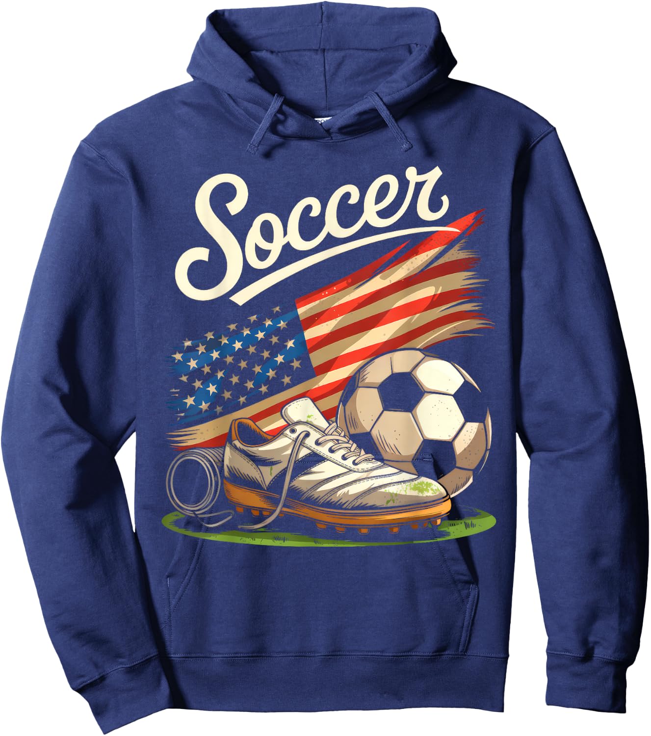American Flag Soccer 4th Of July Soccer Lover Men Boys Kids Hoodie - Hoodie | Navy