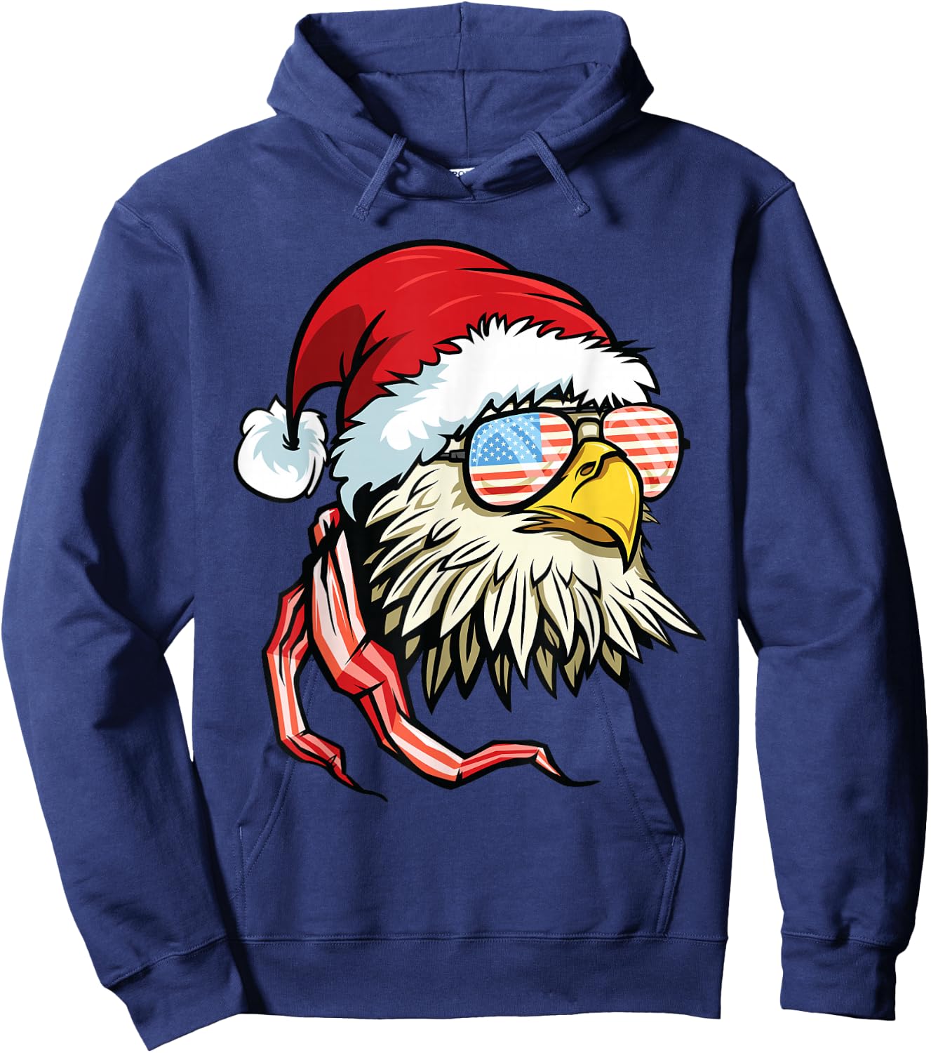 Santa Bald Eagle Shirt USA Flag Christmas Patriotic Hoodie - Hoodie | Navy