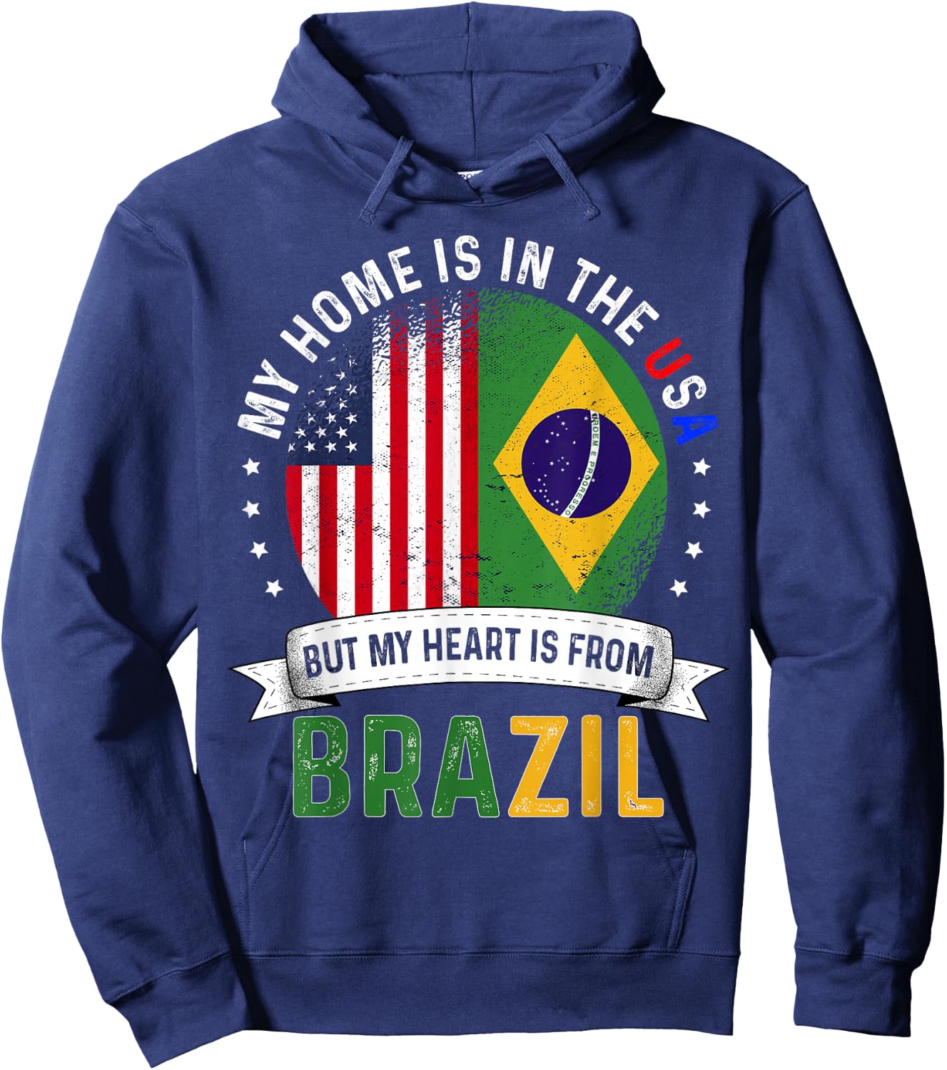 Brazilian American Patriot Heart is from Brazil Flag Hoodie - Hoodie | Navy