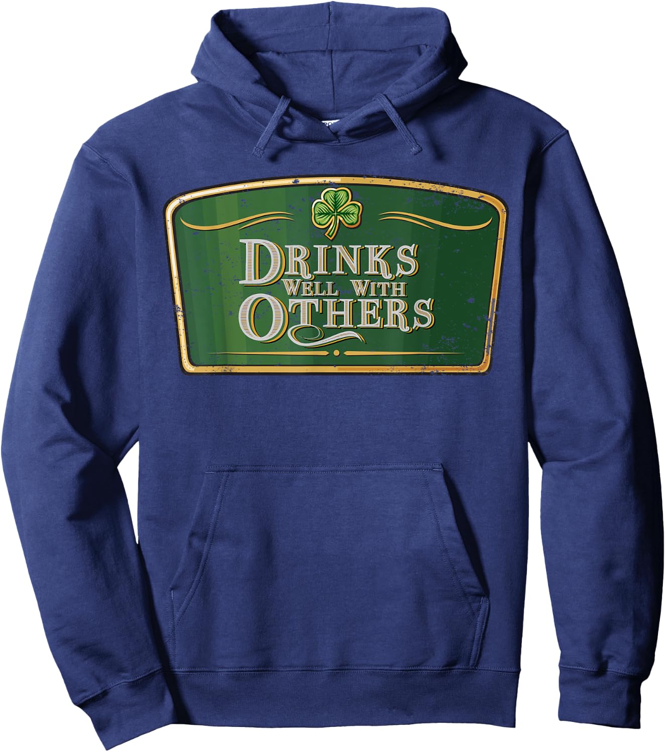 Drinks Well With Others - Funny St Patrick's Day Beer Label Hoodie - Hoodie | Navy