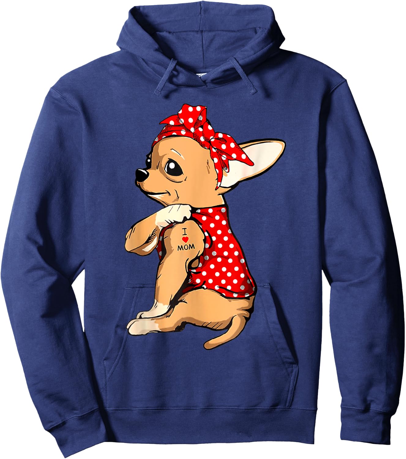 Chihuahua Dog Mom Bandana Cute I Love Mom Tattoo Mothers Day Hoodie - Hoodie | Navy