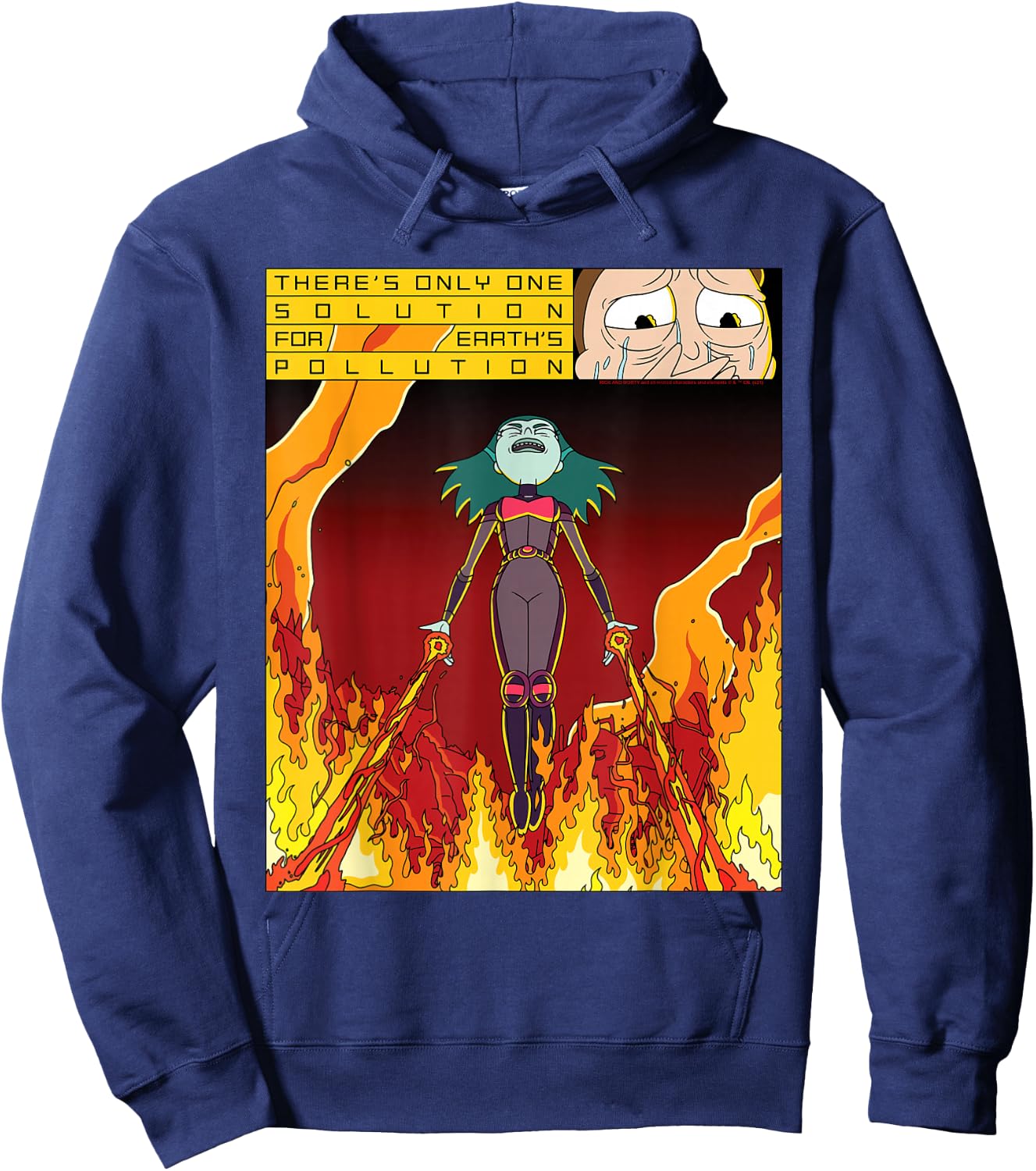 Rick and Morty Planetina's Fiery Solution for Pollution Hoodie - Hoodie | Navy