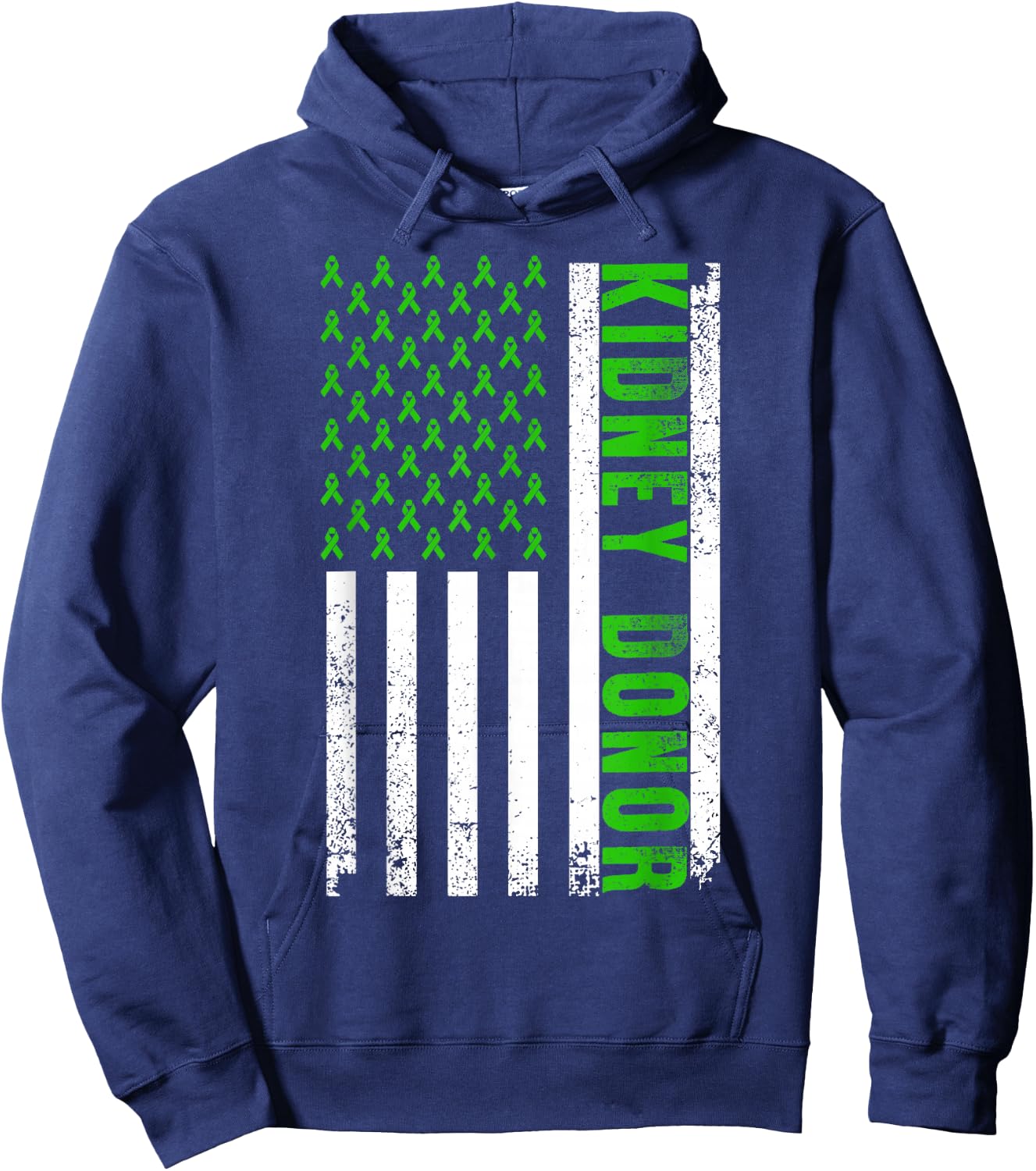 Cute Kidney Donor US Flag Art Kidney Transplant Green Ribbon Hoodie - Hoodie | Navy