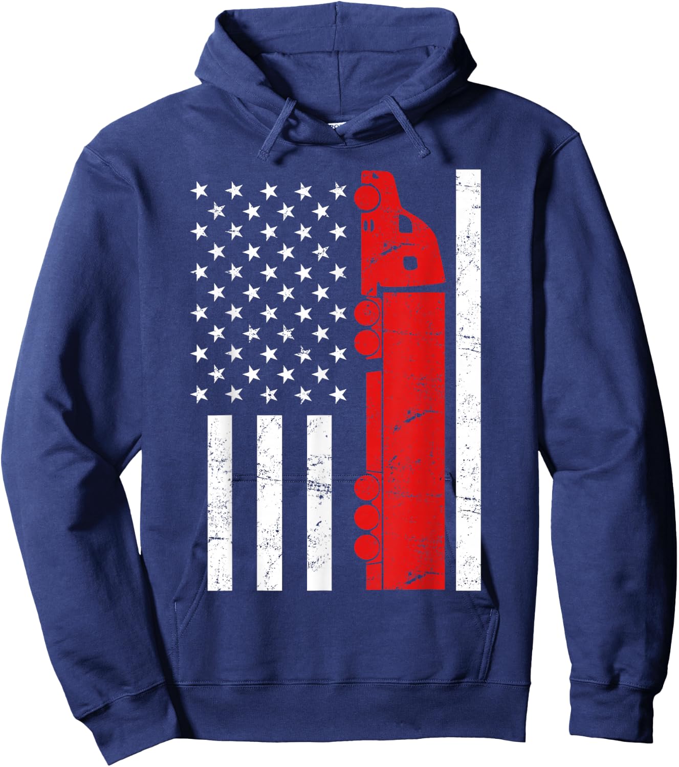 Truck Driver USA Flag Trucker Design Truck Driver Vintage Hoodie - Hoodie | Navy