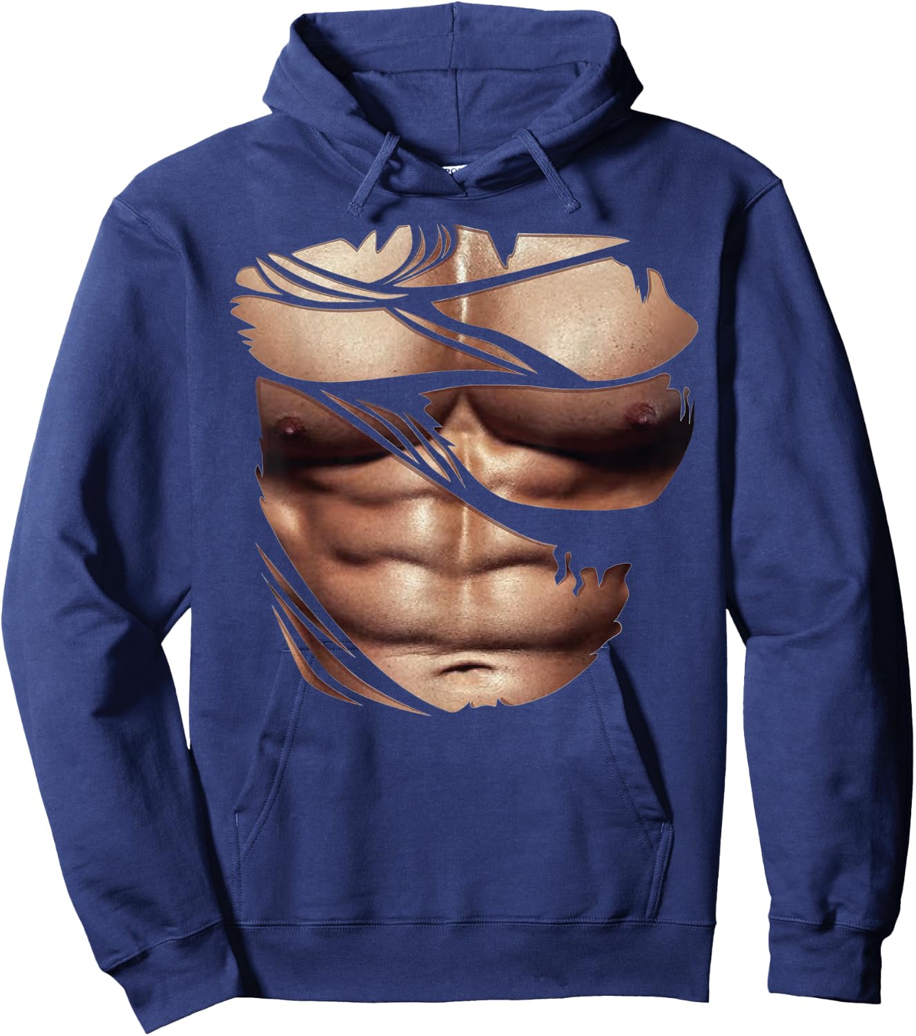 Fake Muscles Ripped Torn Chest Six Pack Abs Fitness Model Hoodie - Hoodie | Navy