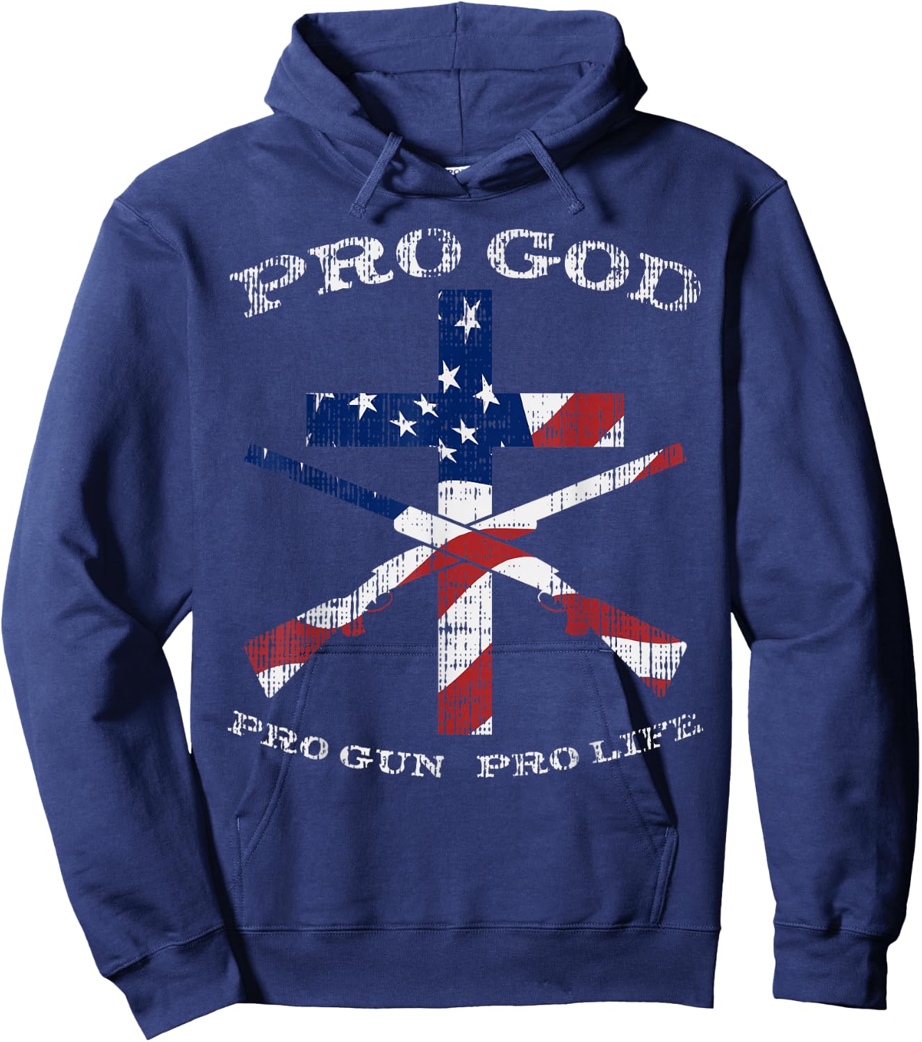 Pro God Gun Life Cross American Flag Patriotic Support Gift Hoodie - Hoodie | Navy
