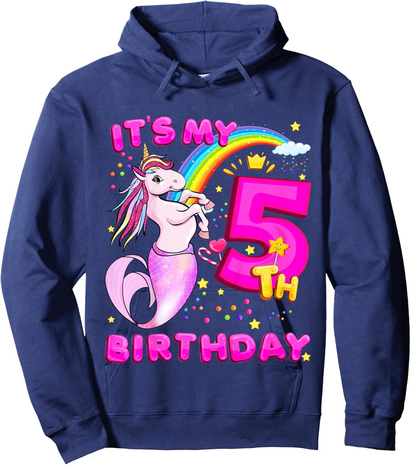 5th Birthday Unicorn Mermicorn Mermaid Gifts For Girls Hoodie - Hoodie | Navy