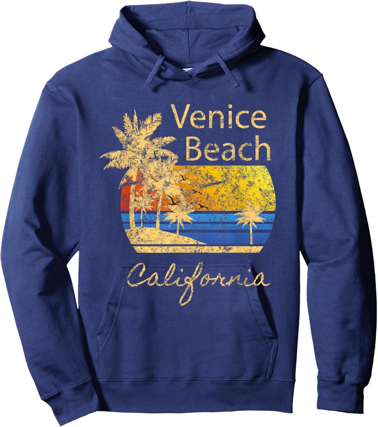 Original Venice Beach CA Sunset Distressed Novelty Art Women Kids Hoodie - Hoodie | Navy