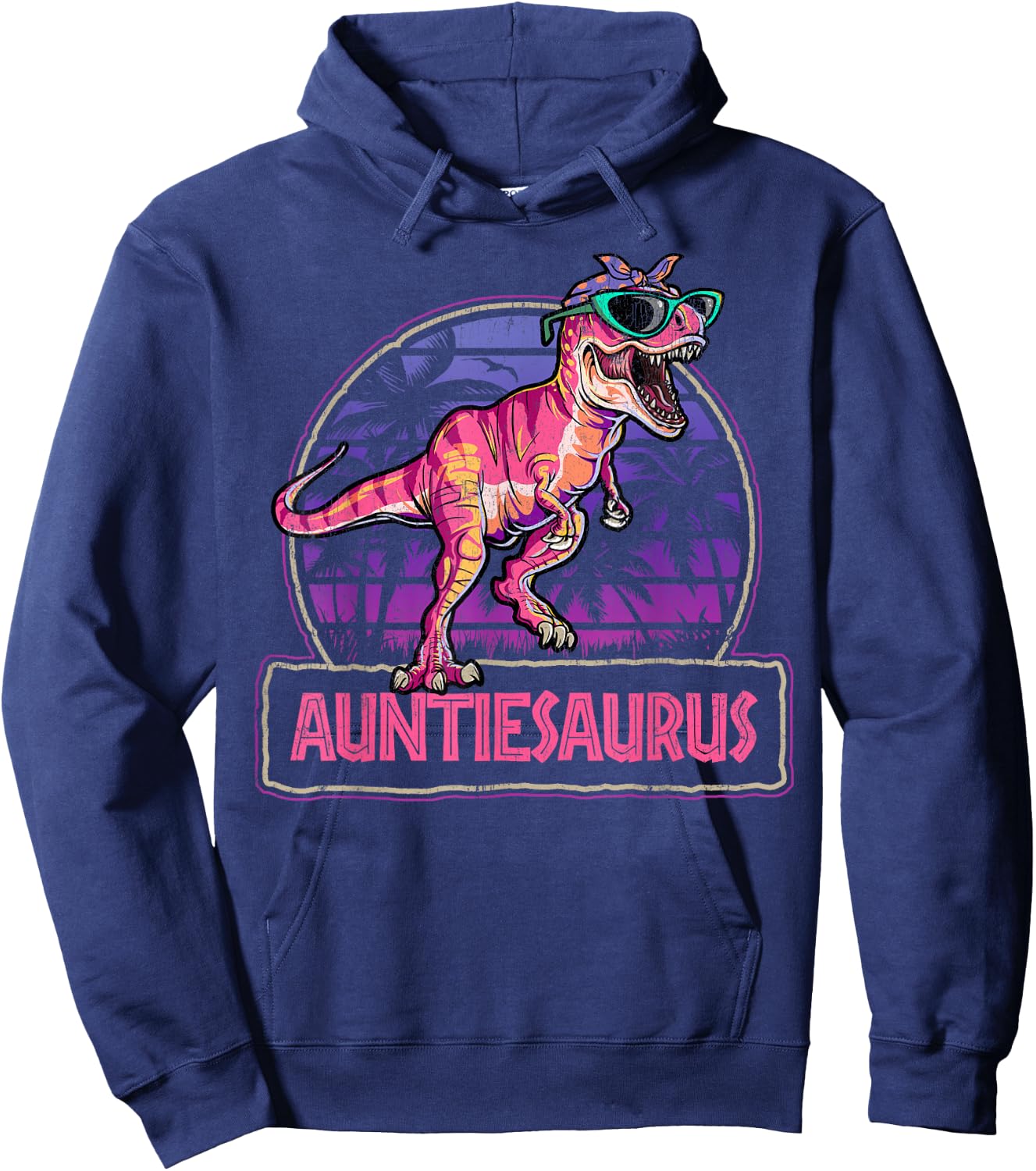 Auntiesaurus T Rex Dinosaur Auntie Saurus Family Matching Hoodie - Hoodie | Navy
