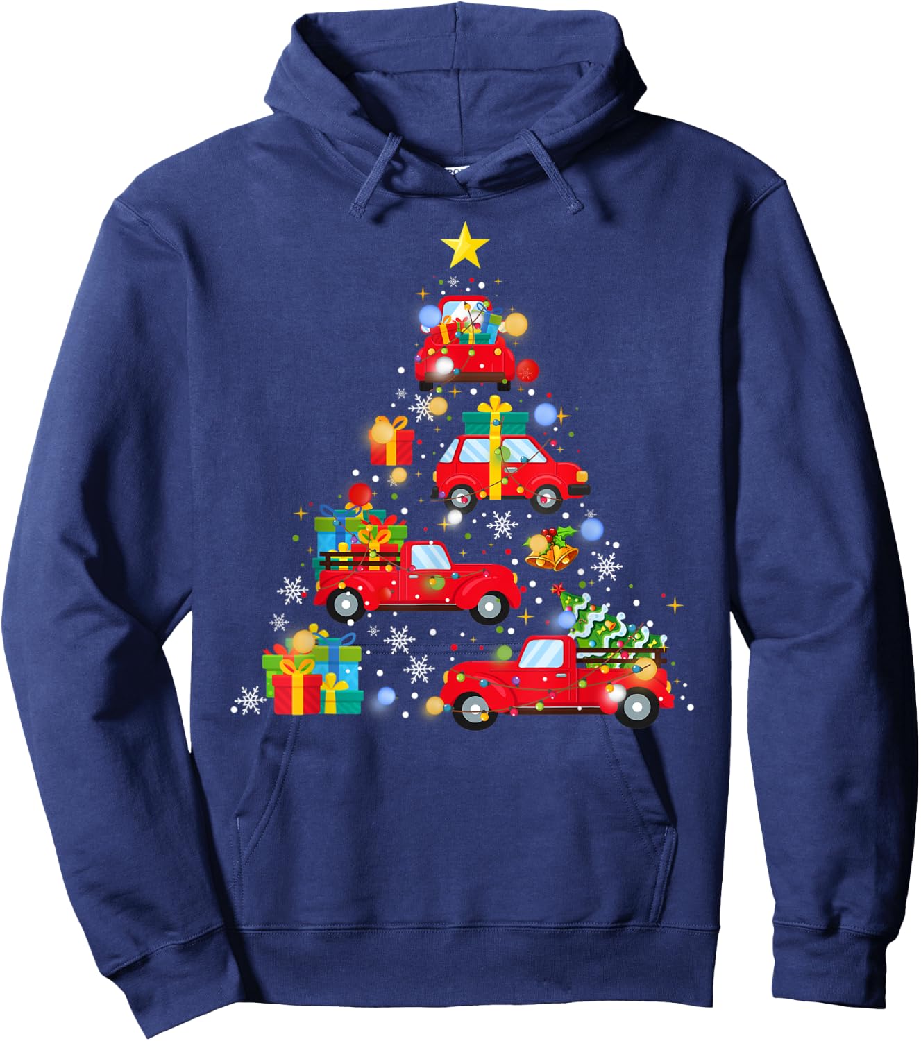 Funny Red Car Truck Christmas Tree Cute Xmas Ornament Décor Hoodie - Hoodie | Navy