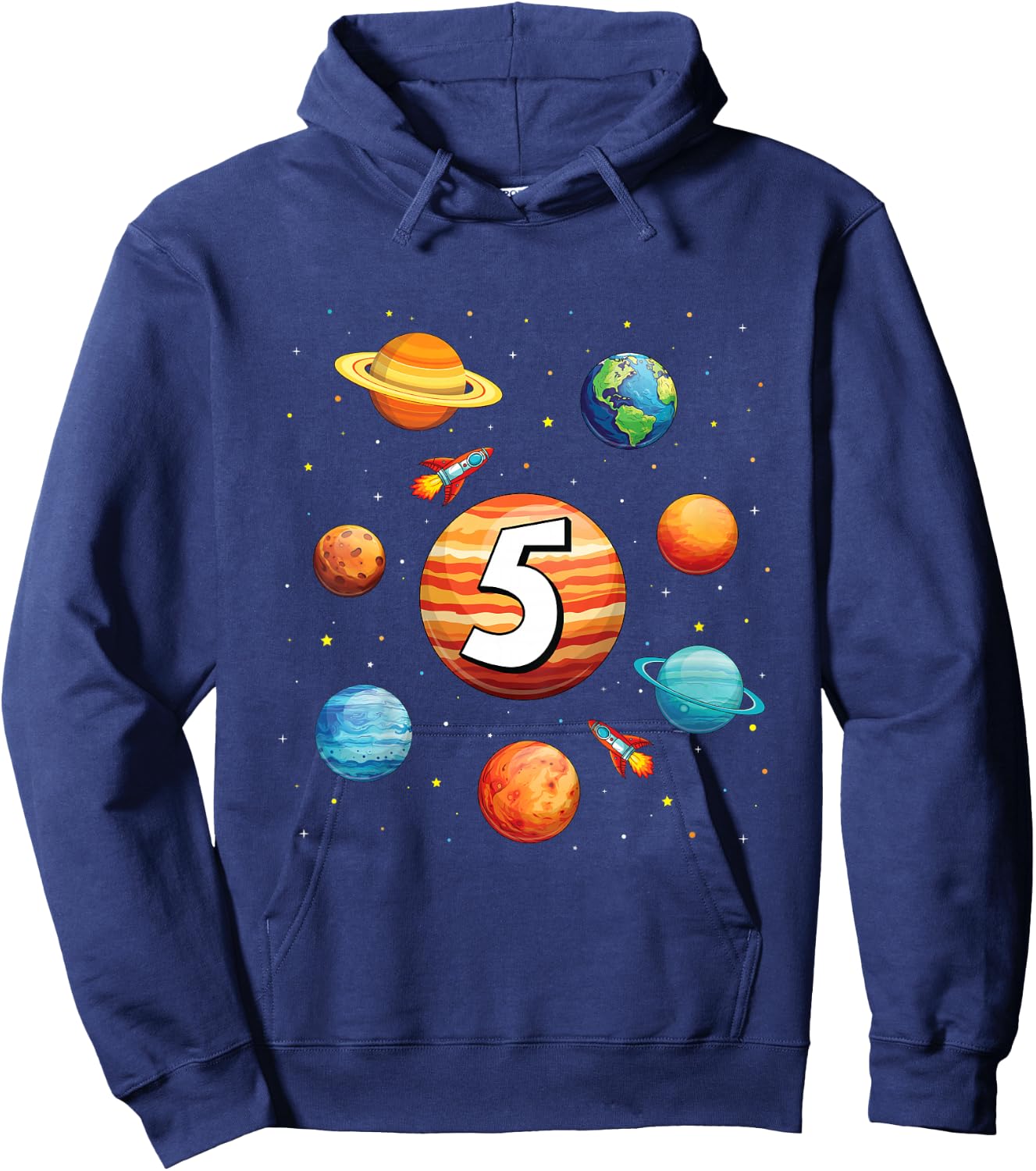 Kids 5 Year Old Shirt Boys Kids Space Solar Planets 5th Birthday Hoodie - Hoodie | Navy
