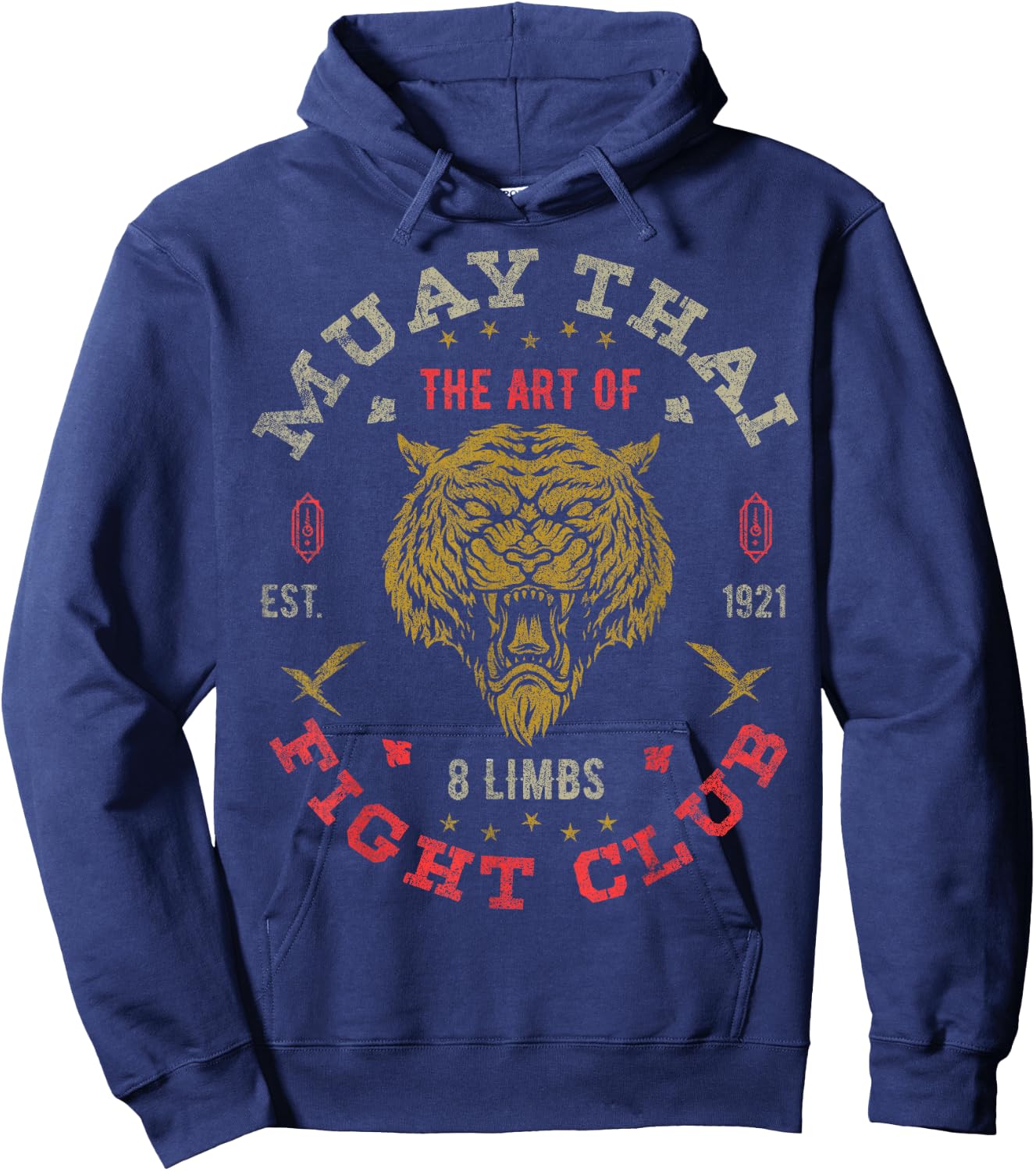 Muay Thai Fighter Vintage Twin Tiger Art of 8 Limbs Hoodie - Hoodie | Navy