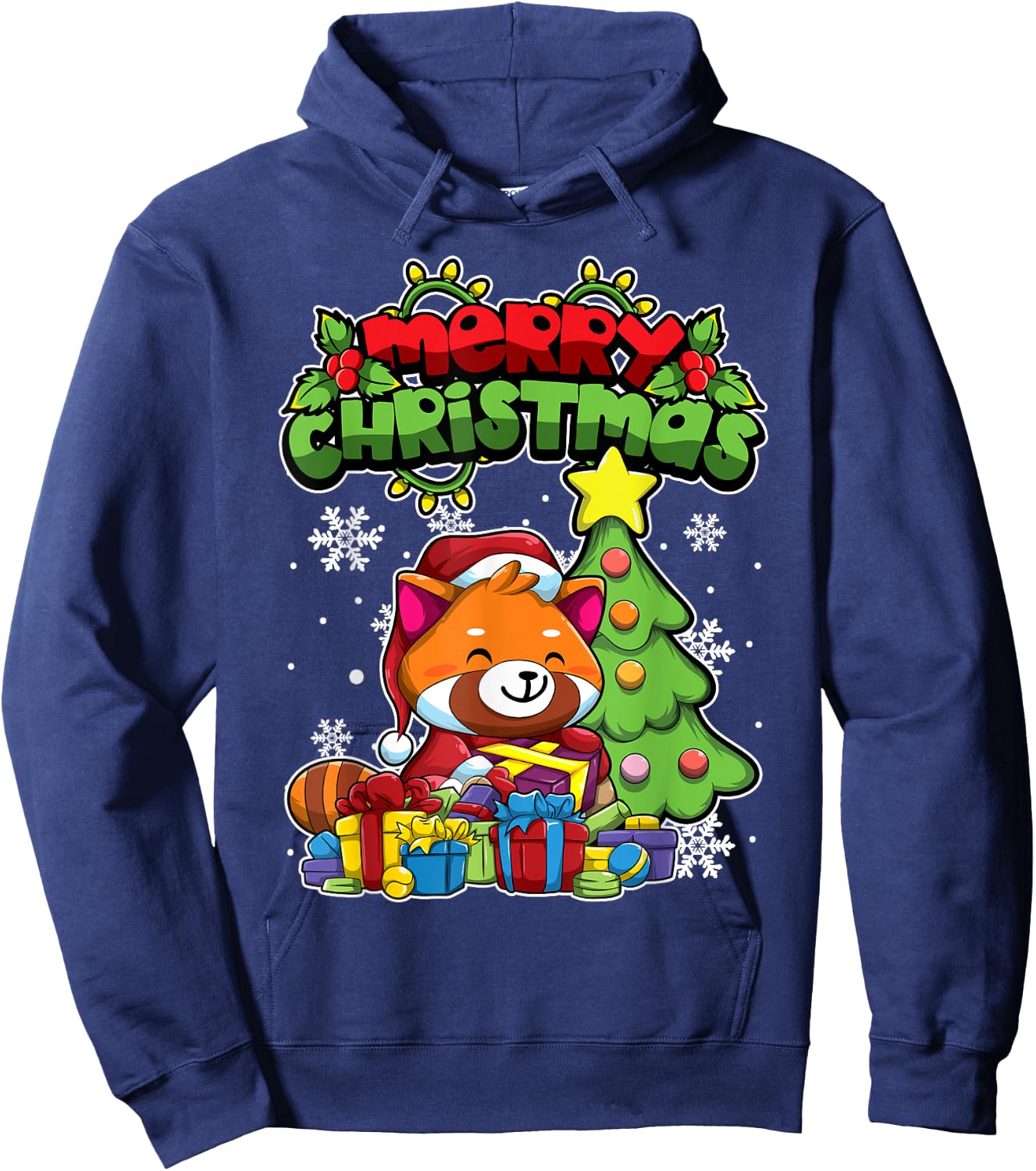 Merry Christmas Animals - Xmas Red Panda Hoodie - Hoodie | Navy