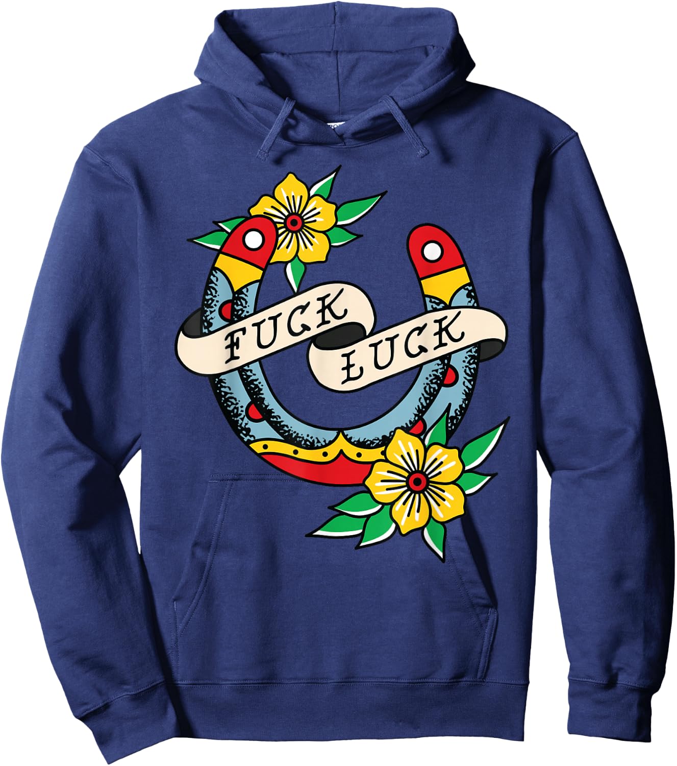 Fuck Luck Horseshoe American Traditional Tattoo Flash Alt Hoodie - Hoodie | Navy