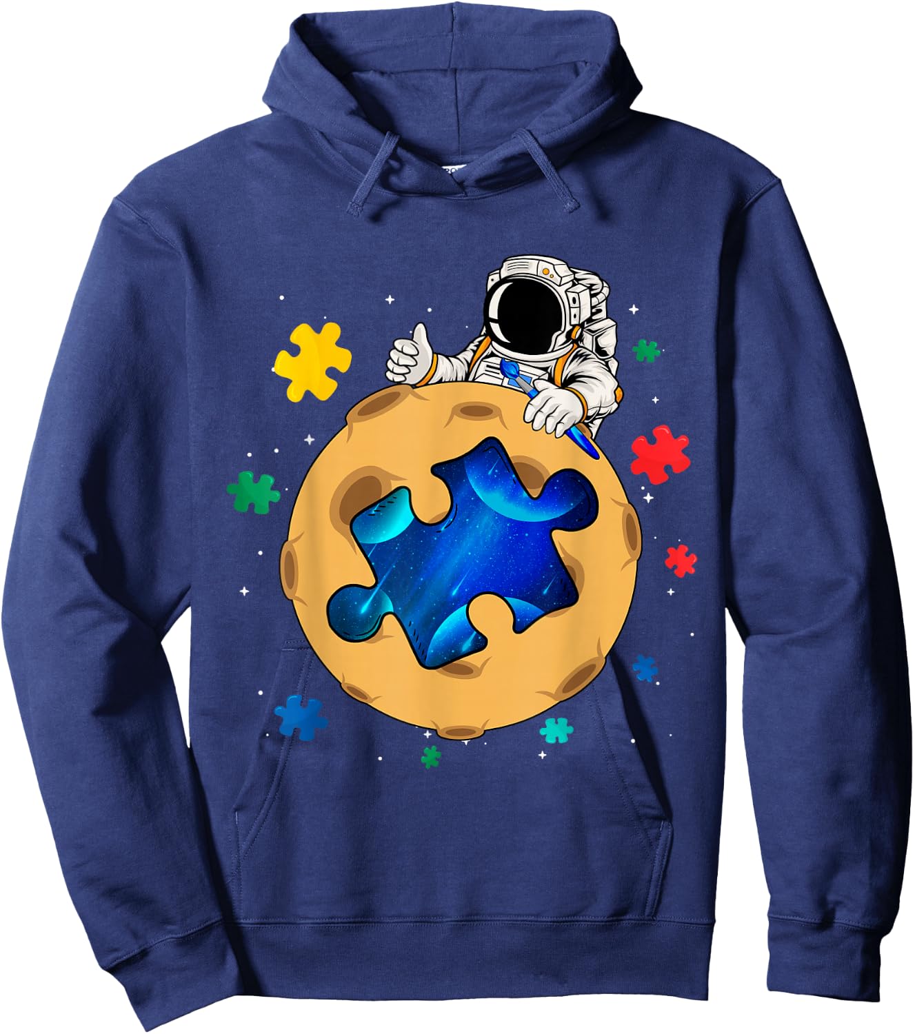 Promote Awareness of Autism Space Astronaut Puzzle Planet Hoodie - Hoodie | Navy