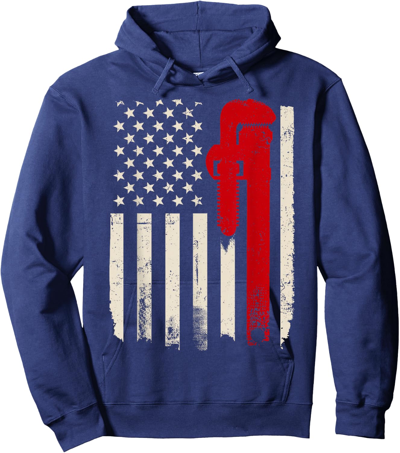 Plumber American Flag Patriotic Plumbing Wrench Pipefitter Hoodie - Hoodie | Navy