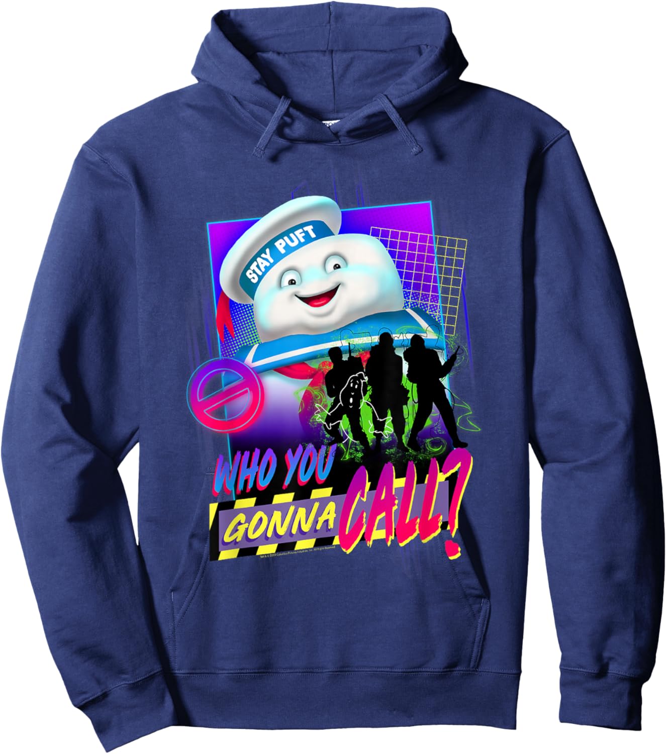 Ghostbusters Who You Gonna Call? Retro Neon Poster Hoodie - Hoodie | Navy