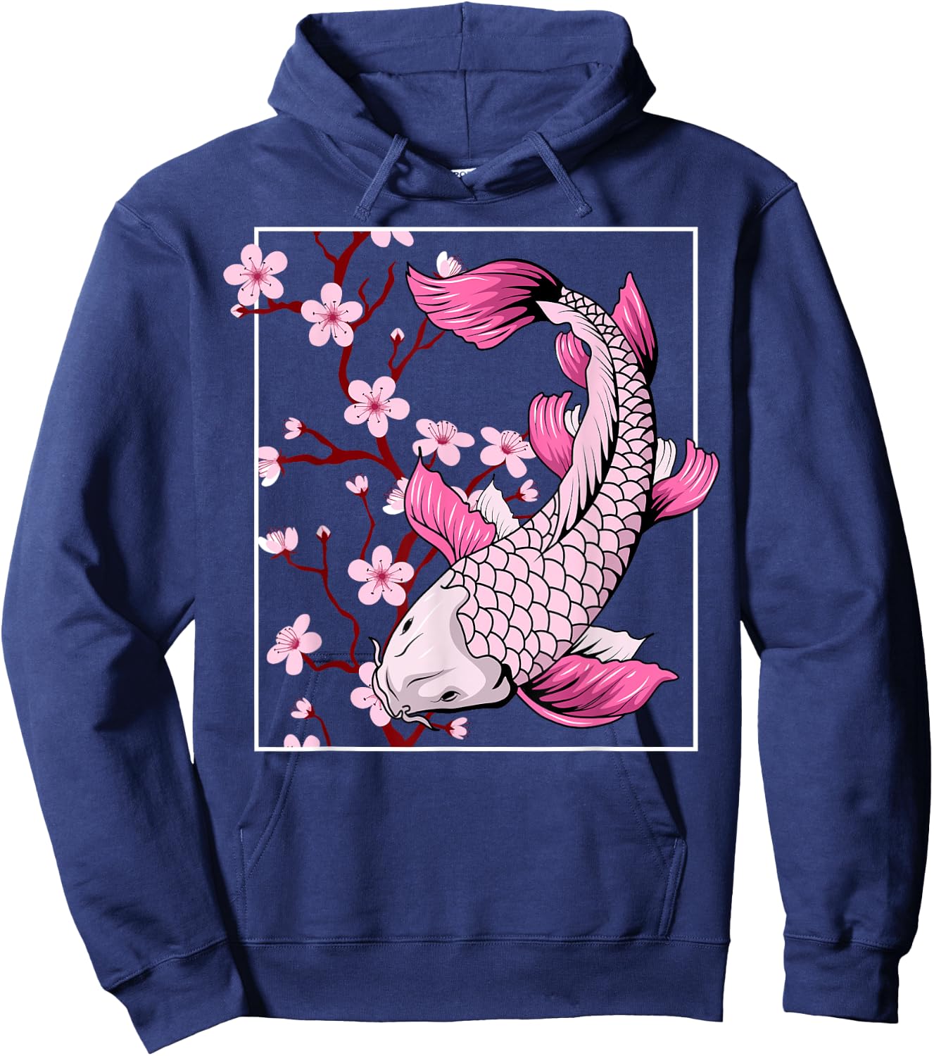 Vintage Sakura Blossom Flower Koi Fish Hoodie - Hoodie | Navy