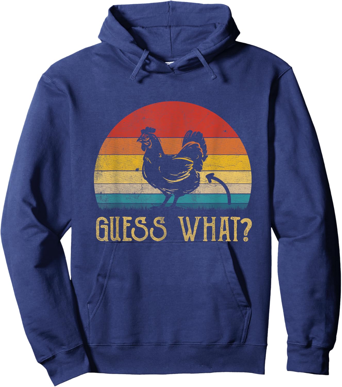 Vintage Guess What Chicken Butt Farm Farmer Funny Hoodie - Hoodie | Navy