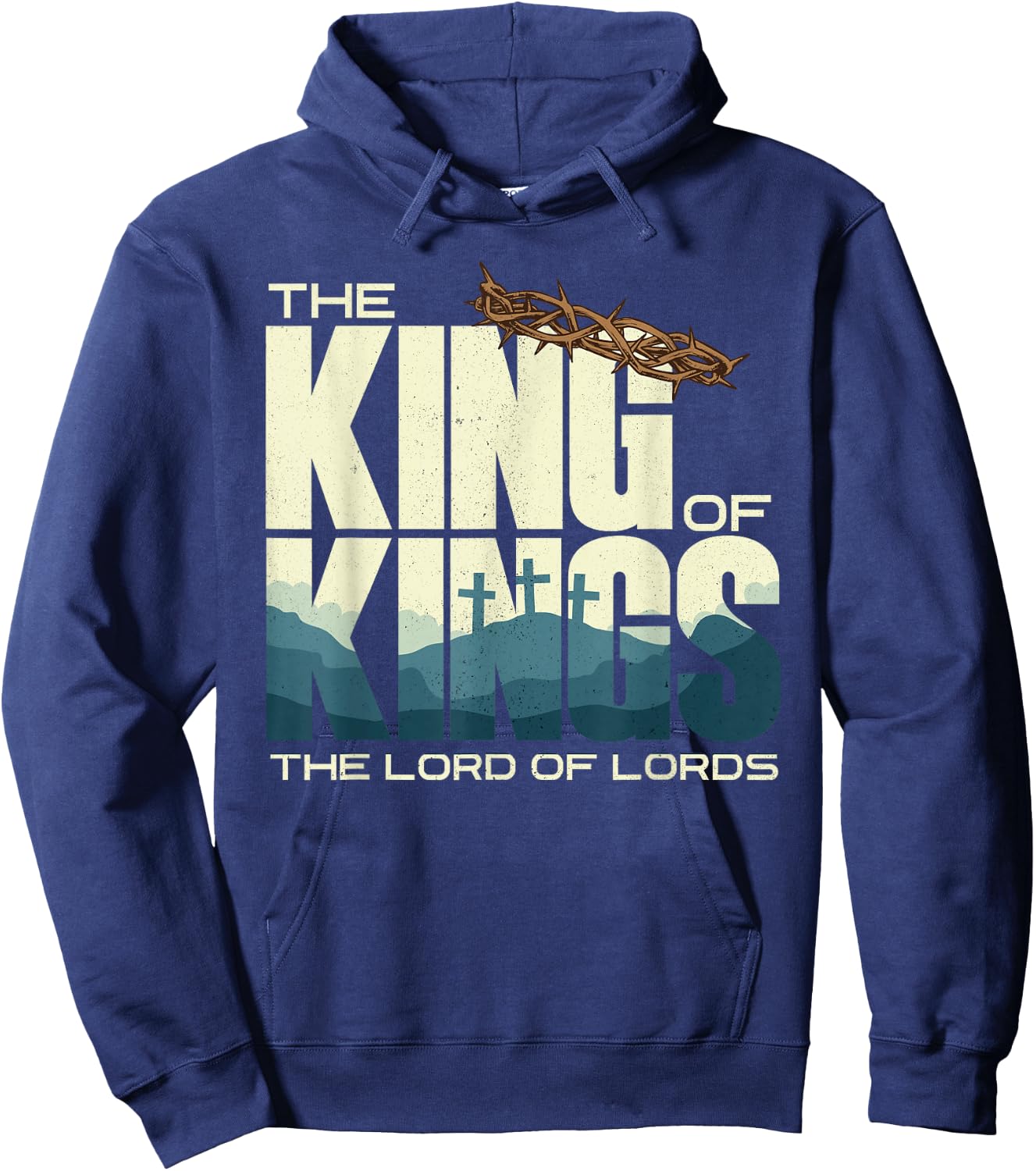 Jesus is the King of Kings Crucifixion Cross Crown Gospel Hoodie - Hoodie | Navy