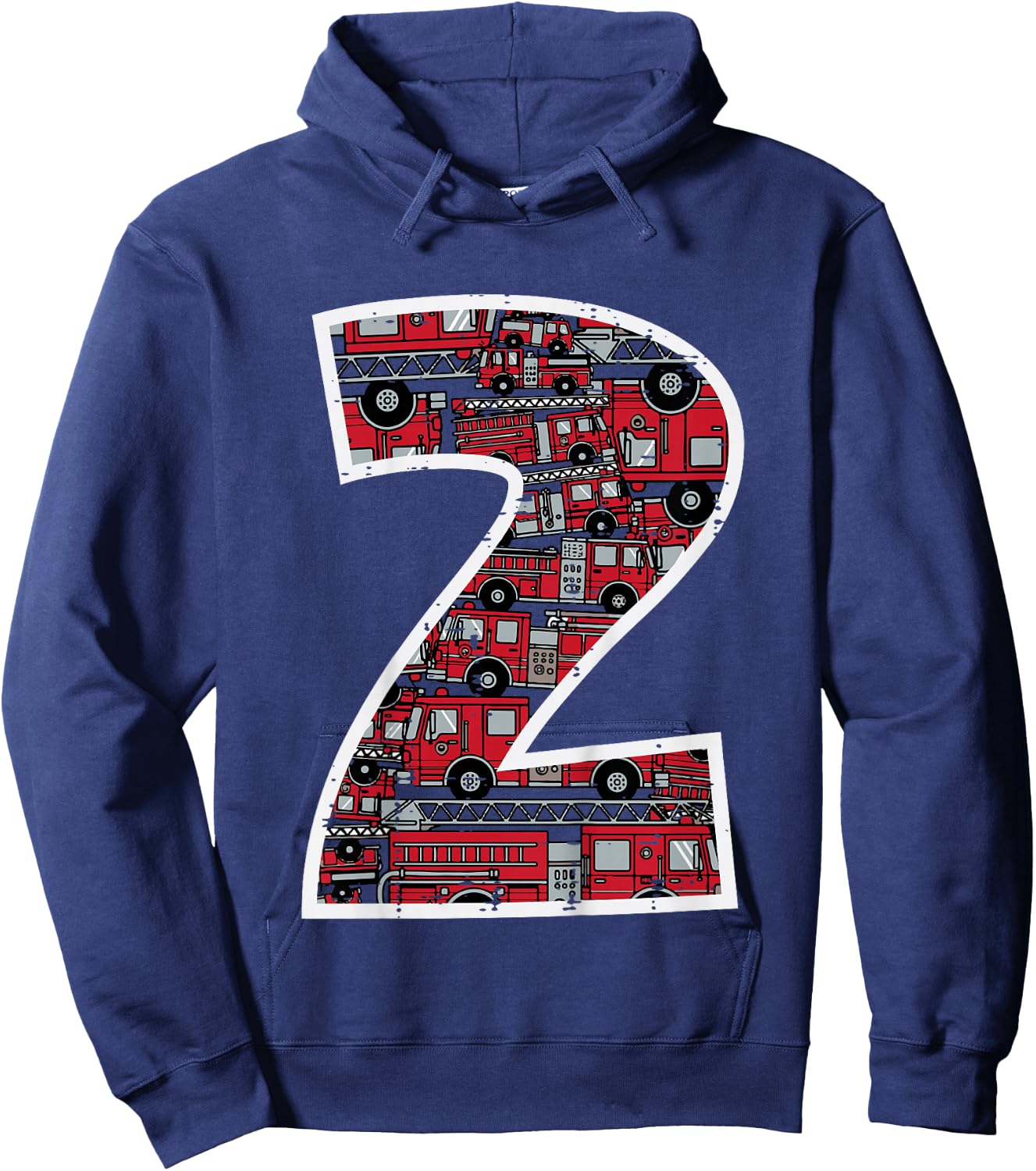 Kids 2nd Birthday 2 Firetrucks Firefighter Fireman Bday Boys Kids Hoodie - Hoodie | Navy