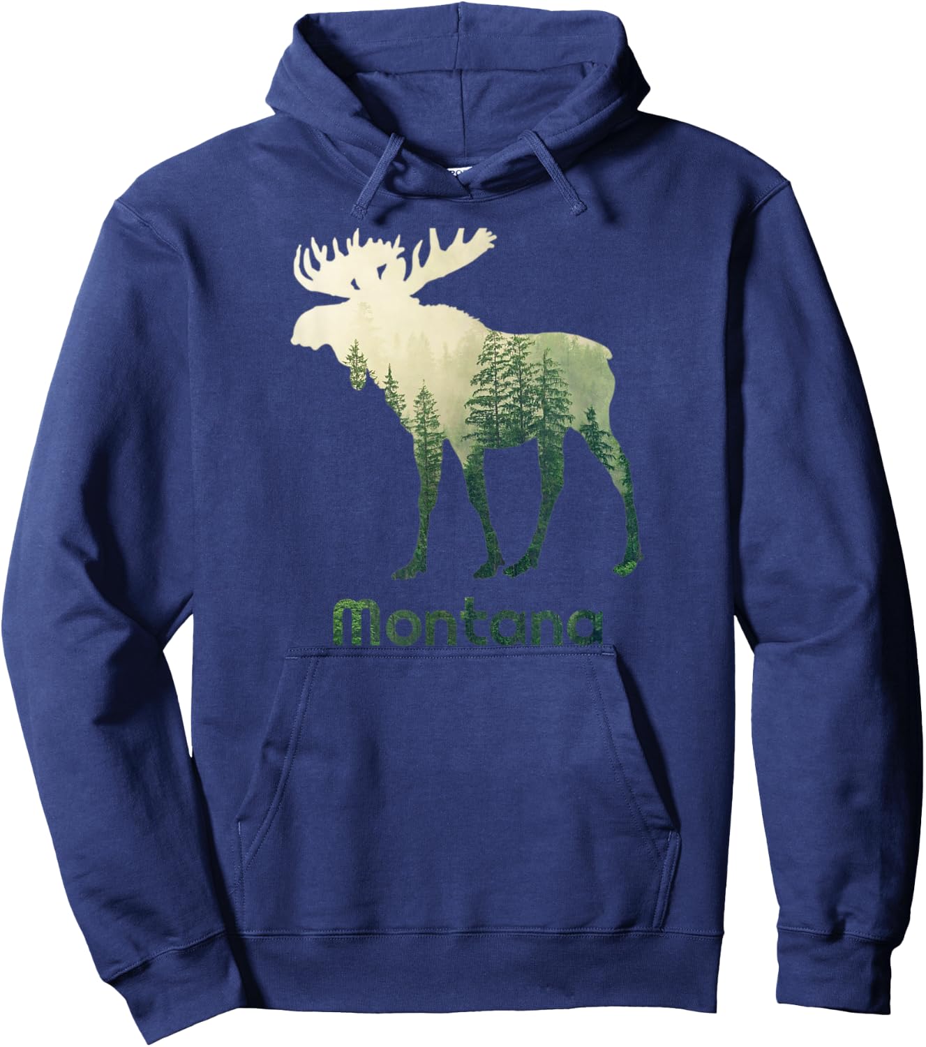 State Of Montana Moose Forest Tree Hunter Wildlife Gift Hoodie - Hoodie | Navy