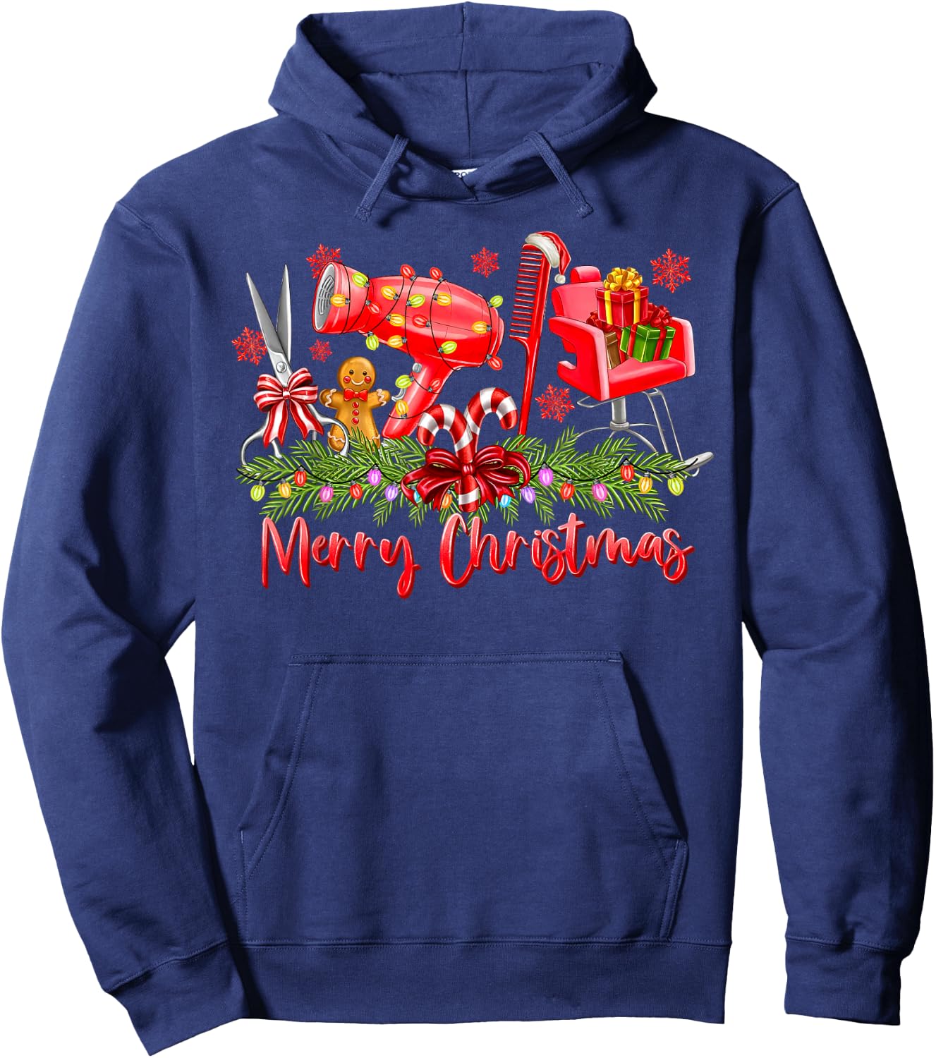 Merry Christmas Lights Hairstylist Tool Hairdresser Barber Hoodie - Hoodie | Navy