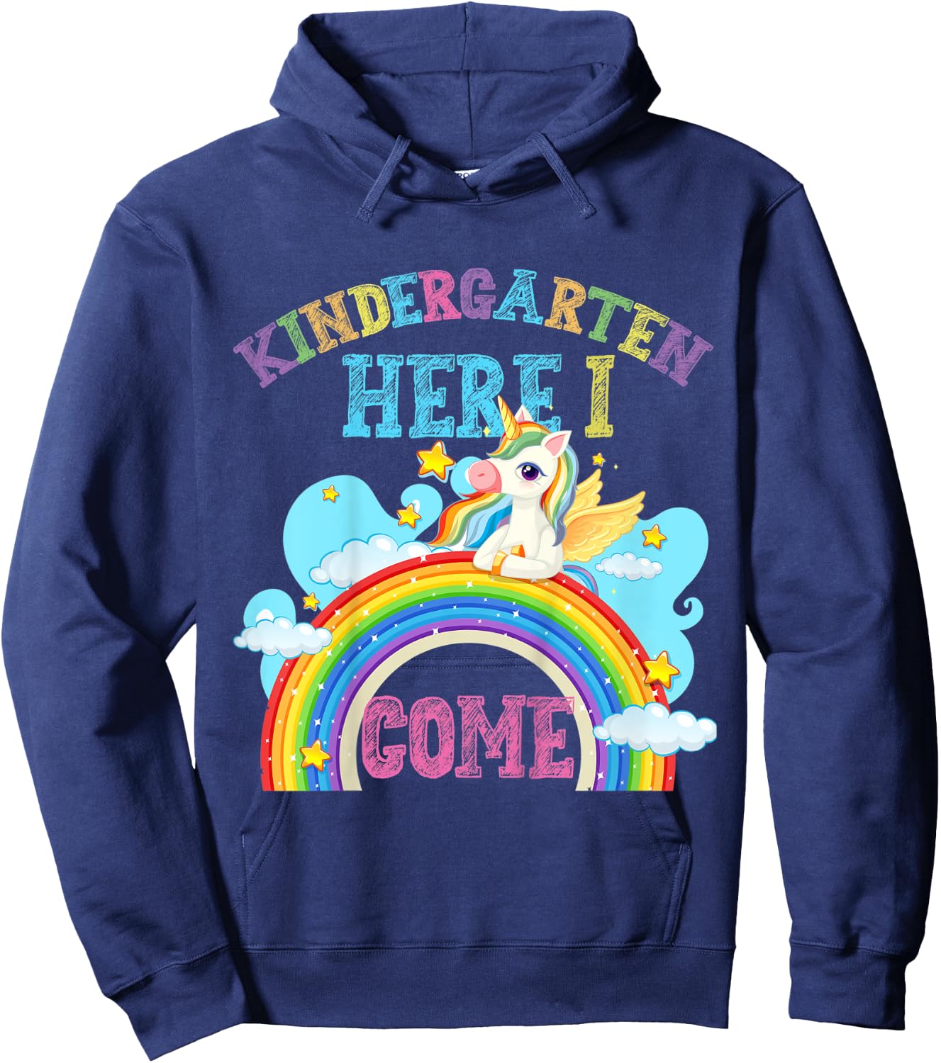 Kids Rainbow Unicorn Lover Kindergarten Here I Come School Hoodie - Hoodie | Navy