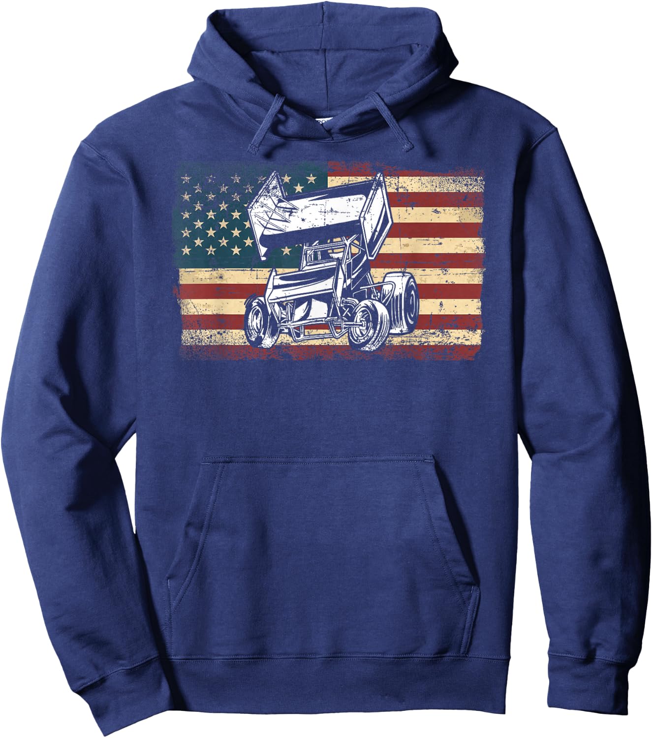 Dirt Track Racing Sprint Car Vintage Retro American Flag Hoodie - Hoodie | Navy